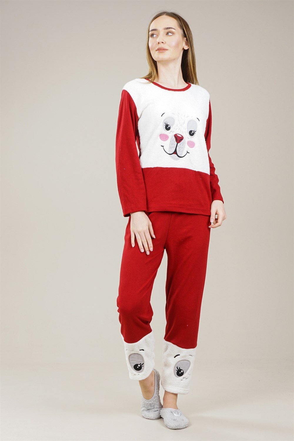 Kadın Hayvan Detaylı Pijama Takımı  KırmızıVO853
