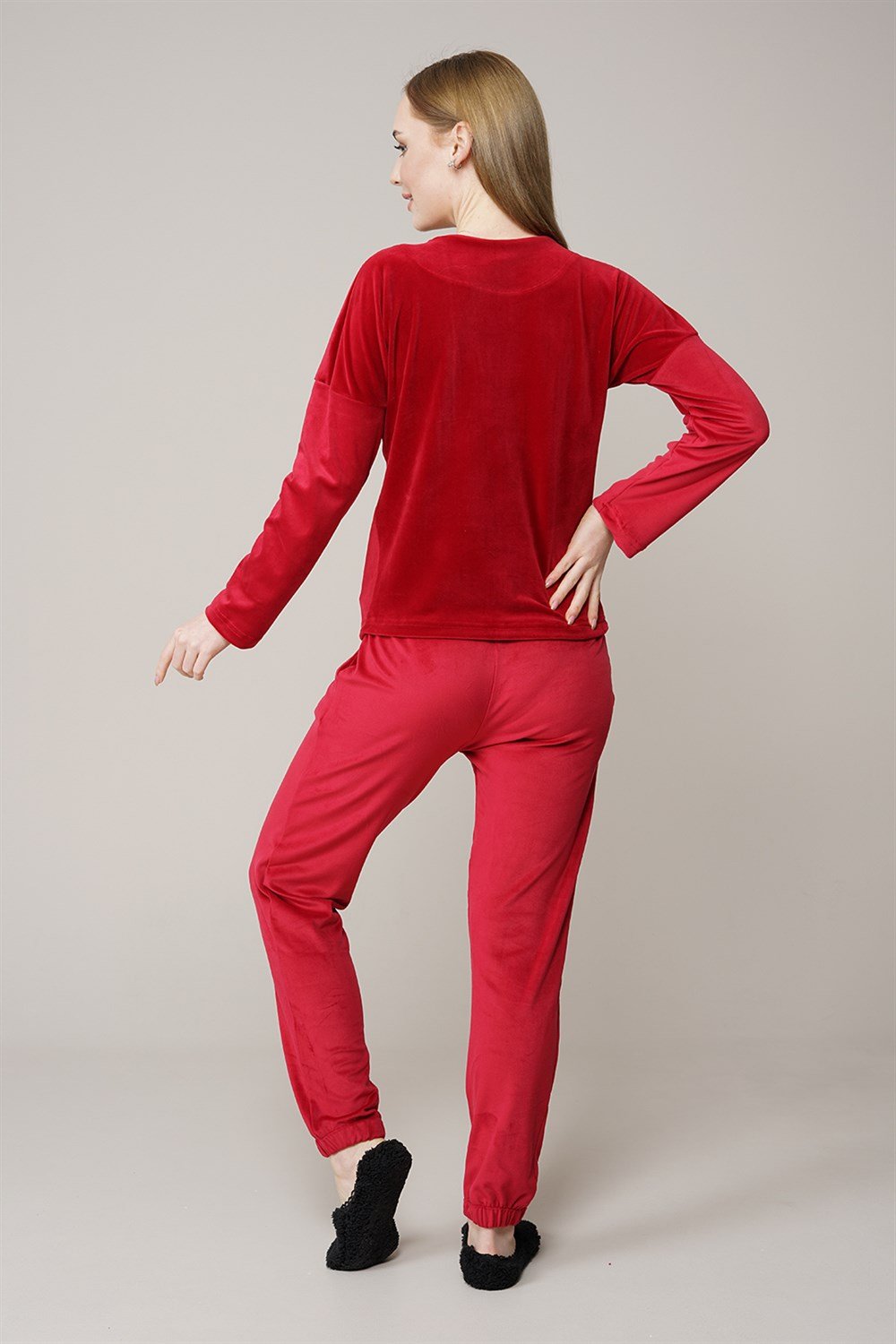 Kadın Kadife Pijama Takımı  BordoK1400