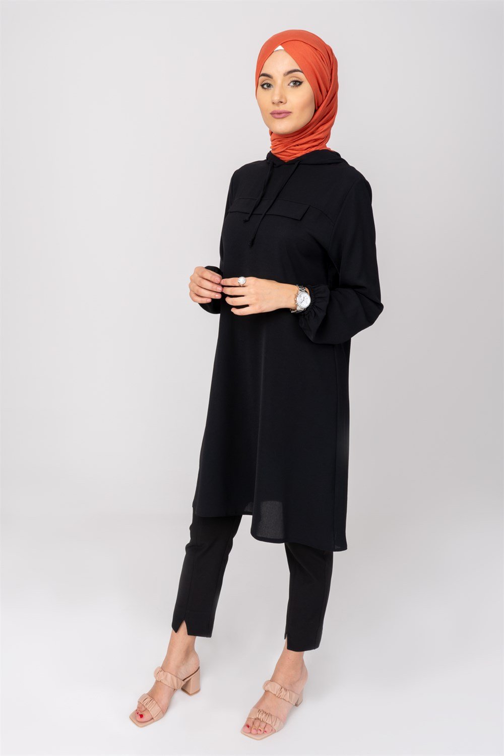 Kadın Kapüşonlu Tunik  Siyah5008