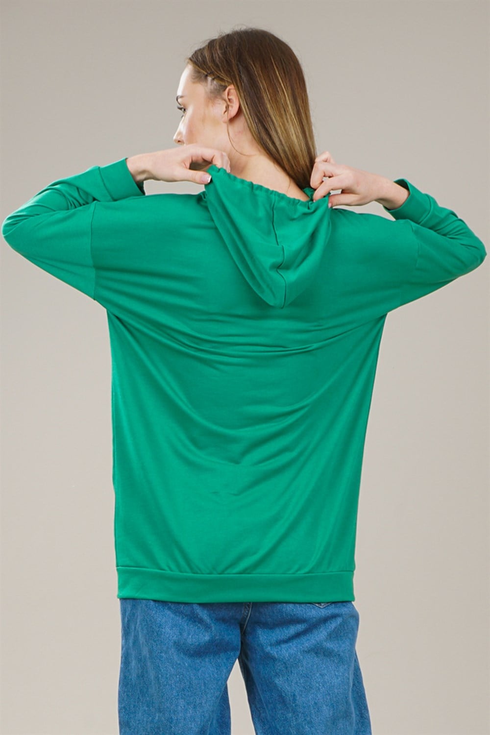 Kadın Kapüşonlu Yetim Kol Oversize Sweatshirt  YeşilAS0068