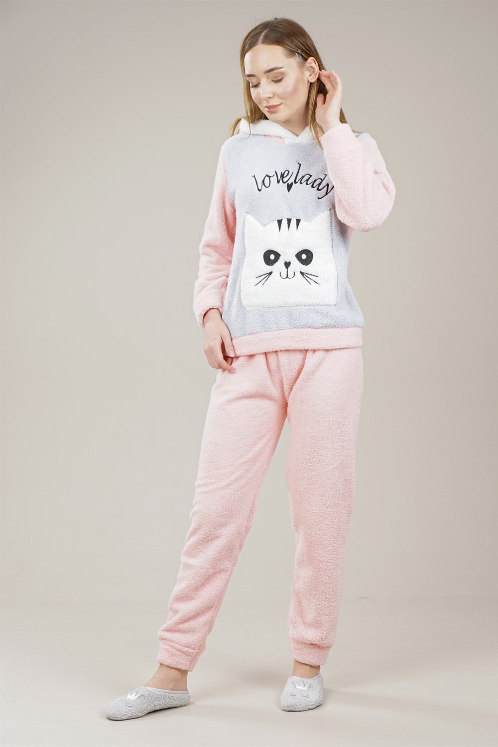 Women's 2Pcs Pajama Set with Hoodie PowderVO1068