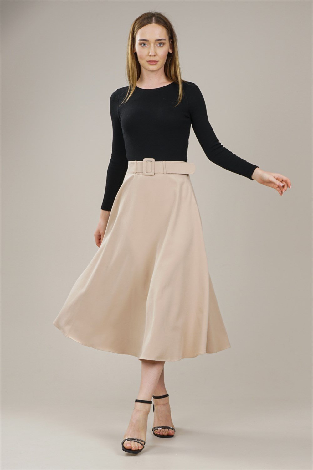 تنورة واسعة بحزام للنساء حجريAS0280