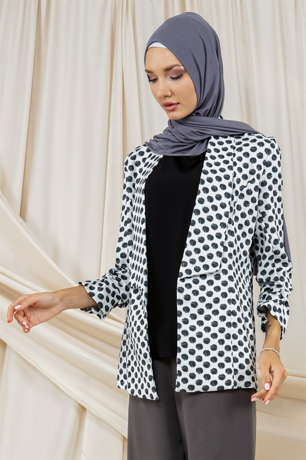 Women's Double Breasted Collar Sleeves Pleated Blazer Jacket BlackAT8002