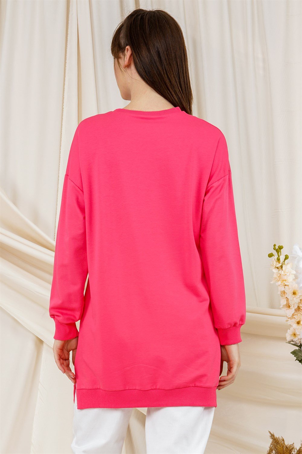 تونيكسويت شيرت مزين بشراشيب فوشياT2120