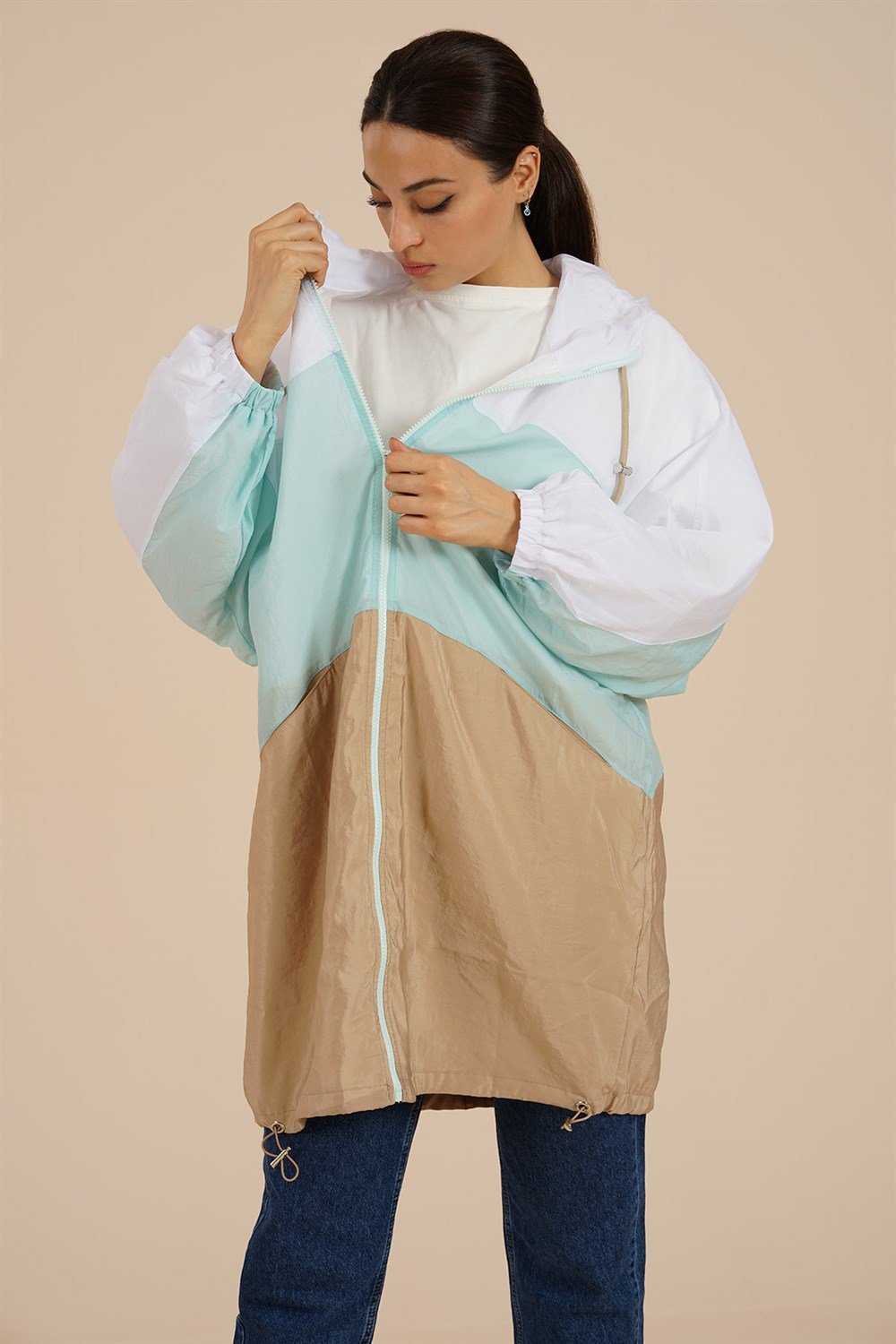 Kadın Renkli Oversize Yağmurluk  Mint8910