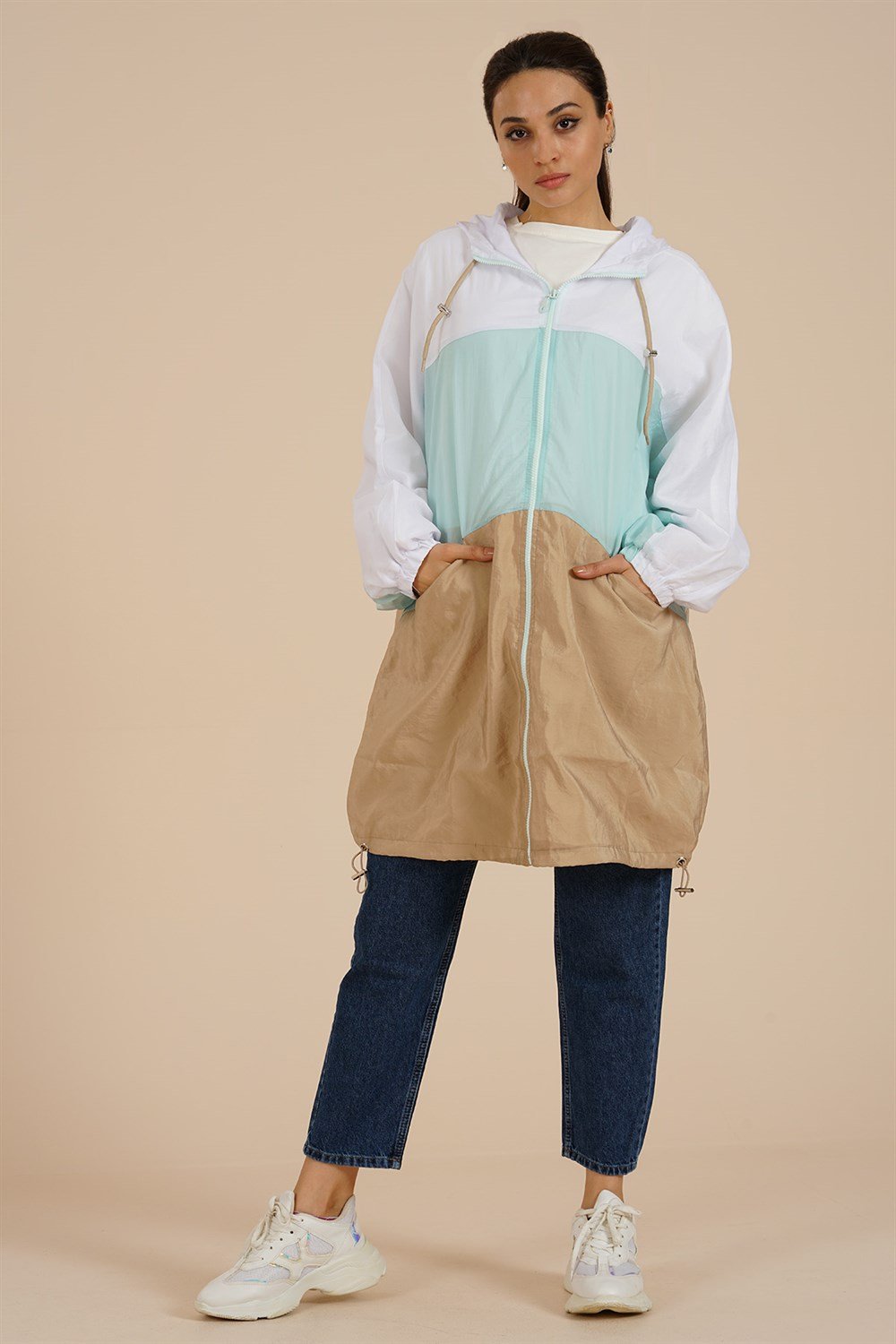 Kadın Renkli Oversize Yağmurluk  Mint8910