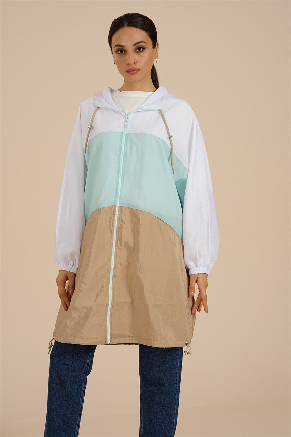 Kadın Renkli Oversize Yağmurluk  Mint8910