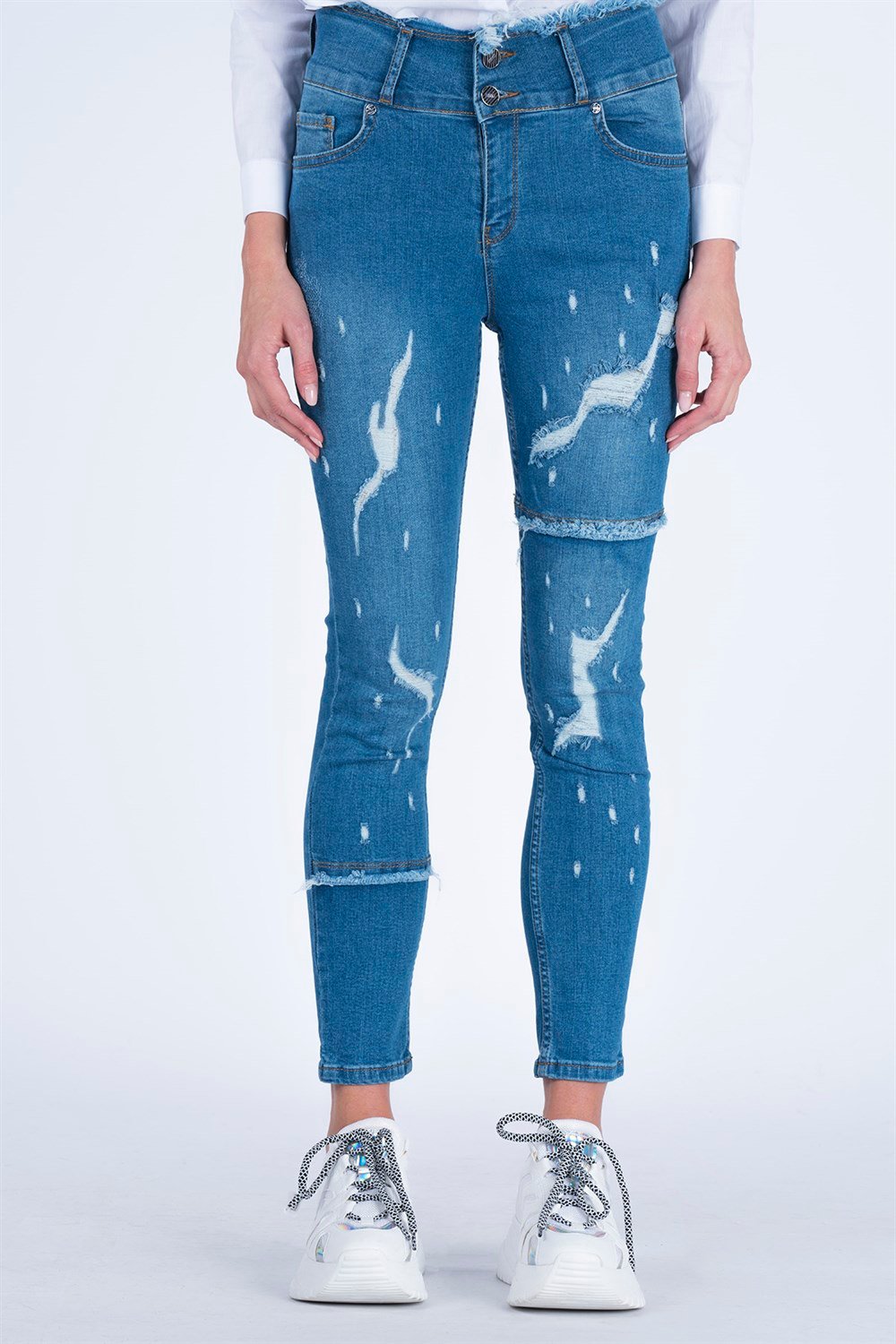 Kadın Yırtmaçlı Pantolon  Mavi2472