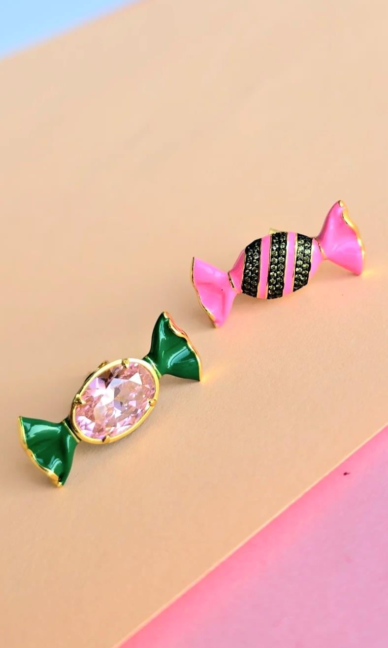 ÇİFT İTHAL SUGAR CANDY ŞEKER MİNELİ TAŞLI GÜMÜŞ KÜPE