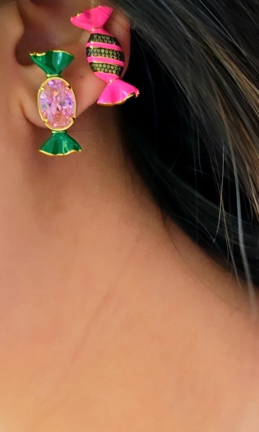 ÇİFT İTHAL SUGAR CANDY ŞEKER MİNELİ TAŞLI GÜMÜŞ KÜPE