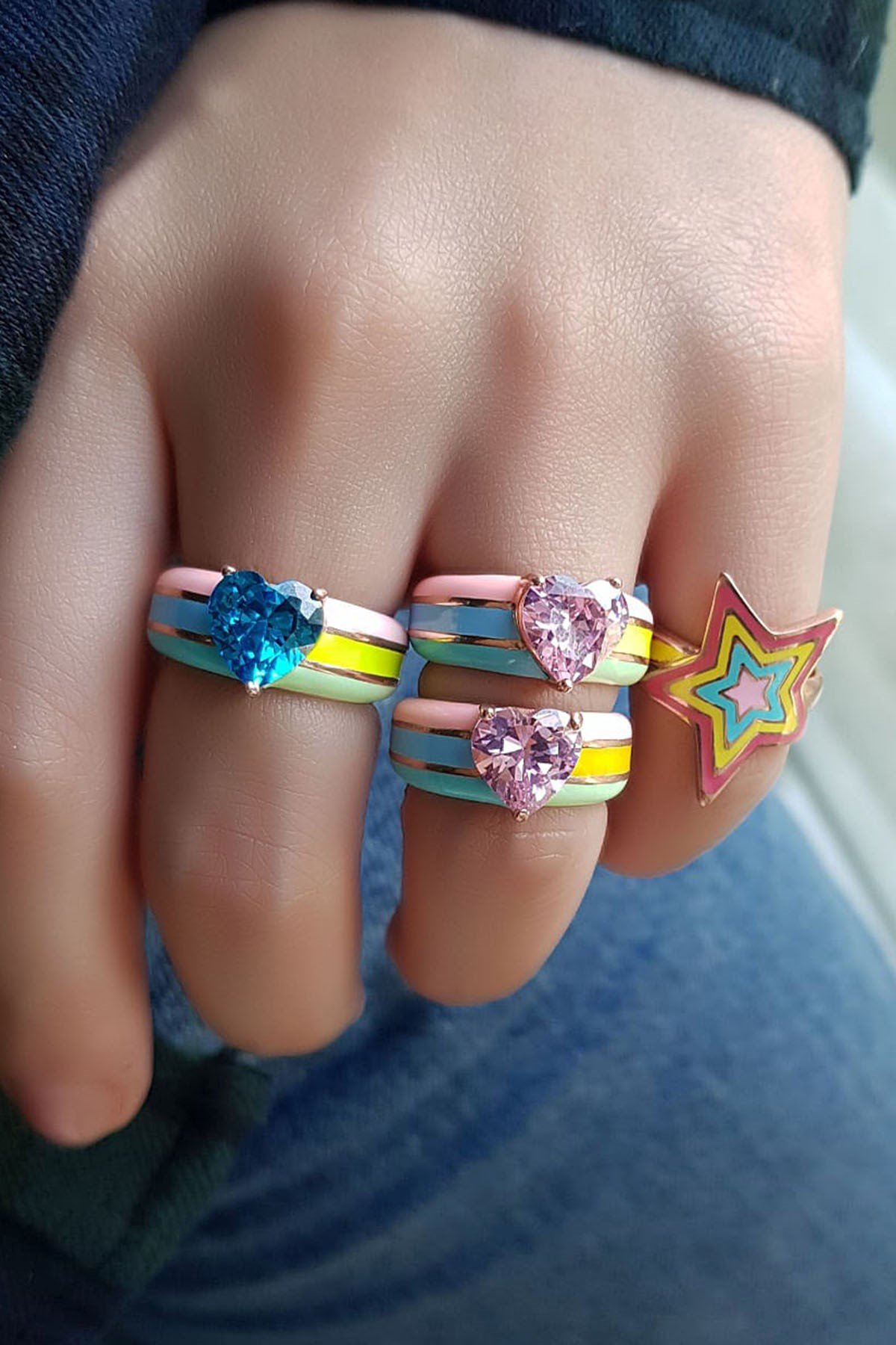RAİNBOW MİNELİ STAR GÜMÜŞ YÜZÜK