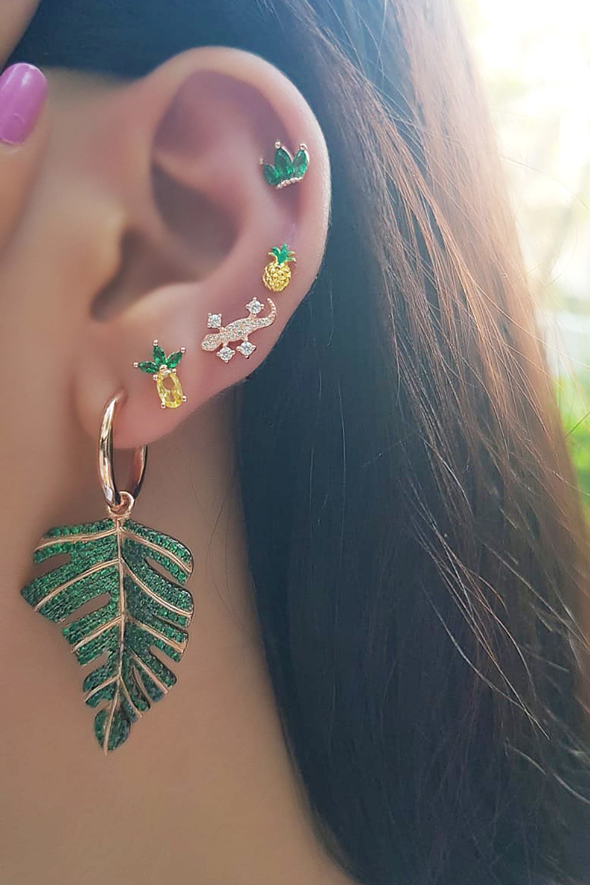 TEKLİ İTHAL PİNEAPPLE  GÜMÜŞ PİERCİNG KÜPE