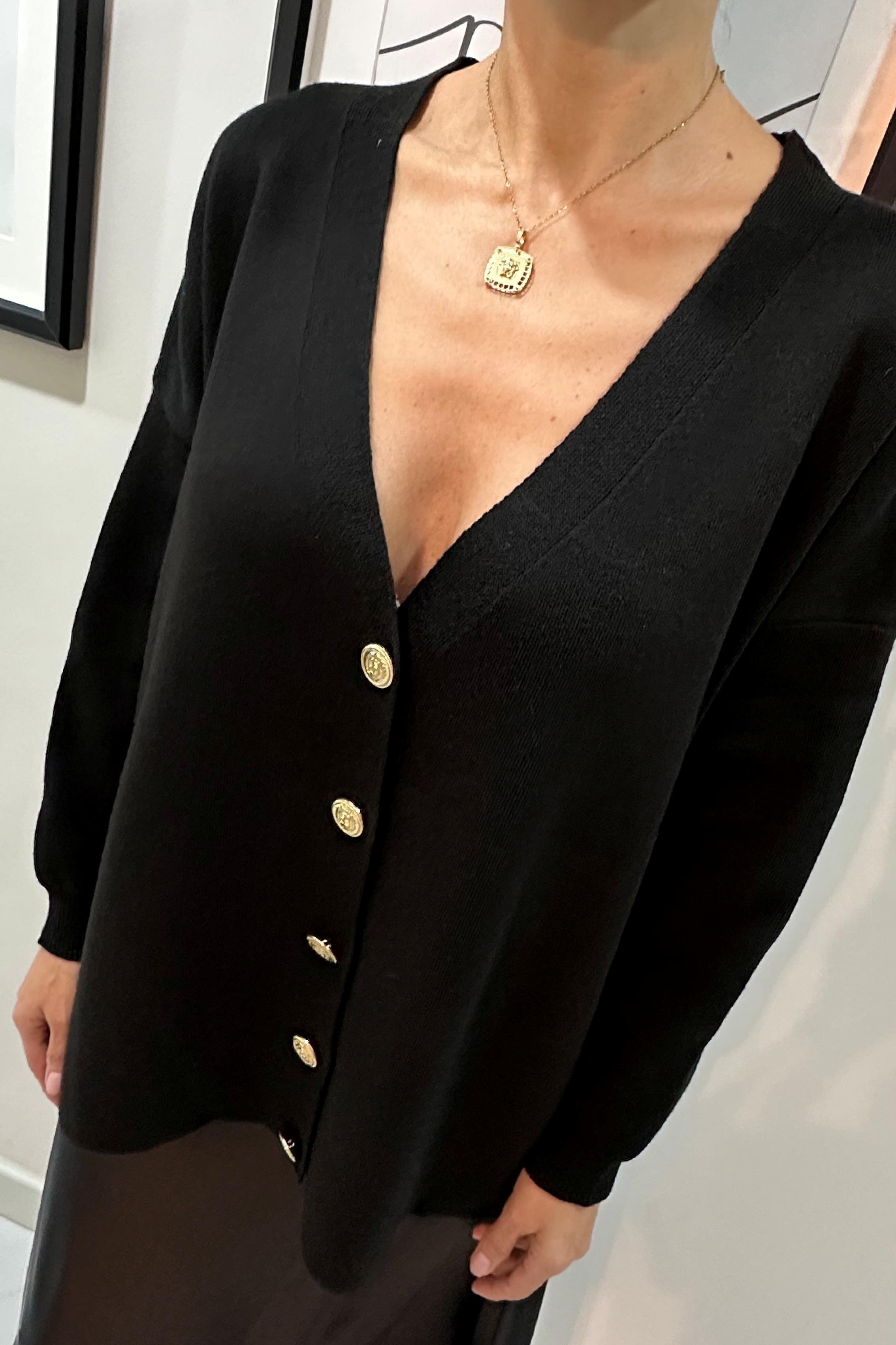 GOL DÜĞMELİ SİYAH OVERSİZE HIRKA