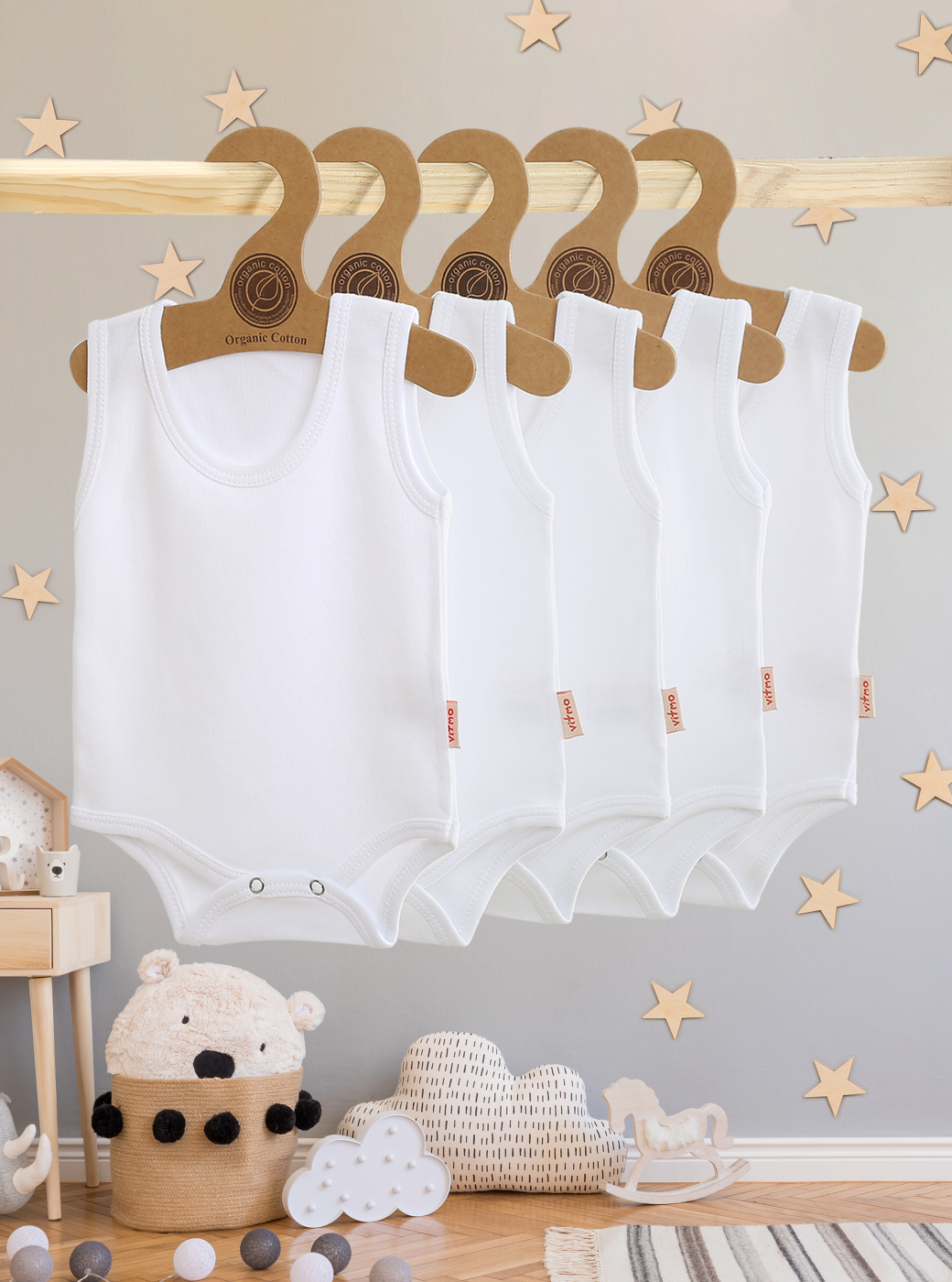 5'Li Bebek Askılı Çıtçıtlı Body %100 Pamuk
