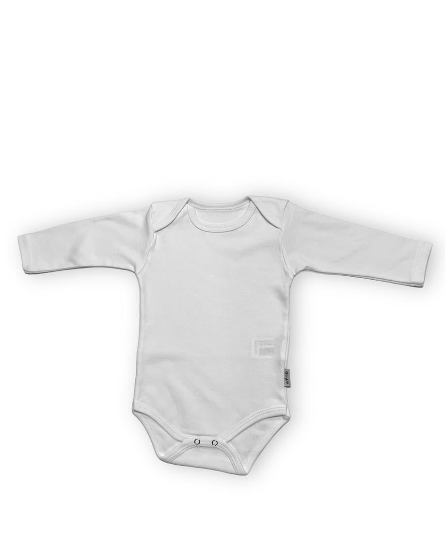Çıtçıtlı Bebek Body Zıbın Uzun Kollu Pamuklu Beyaz