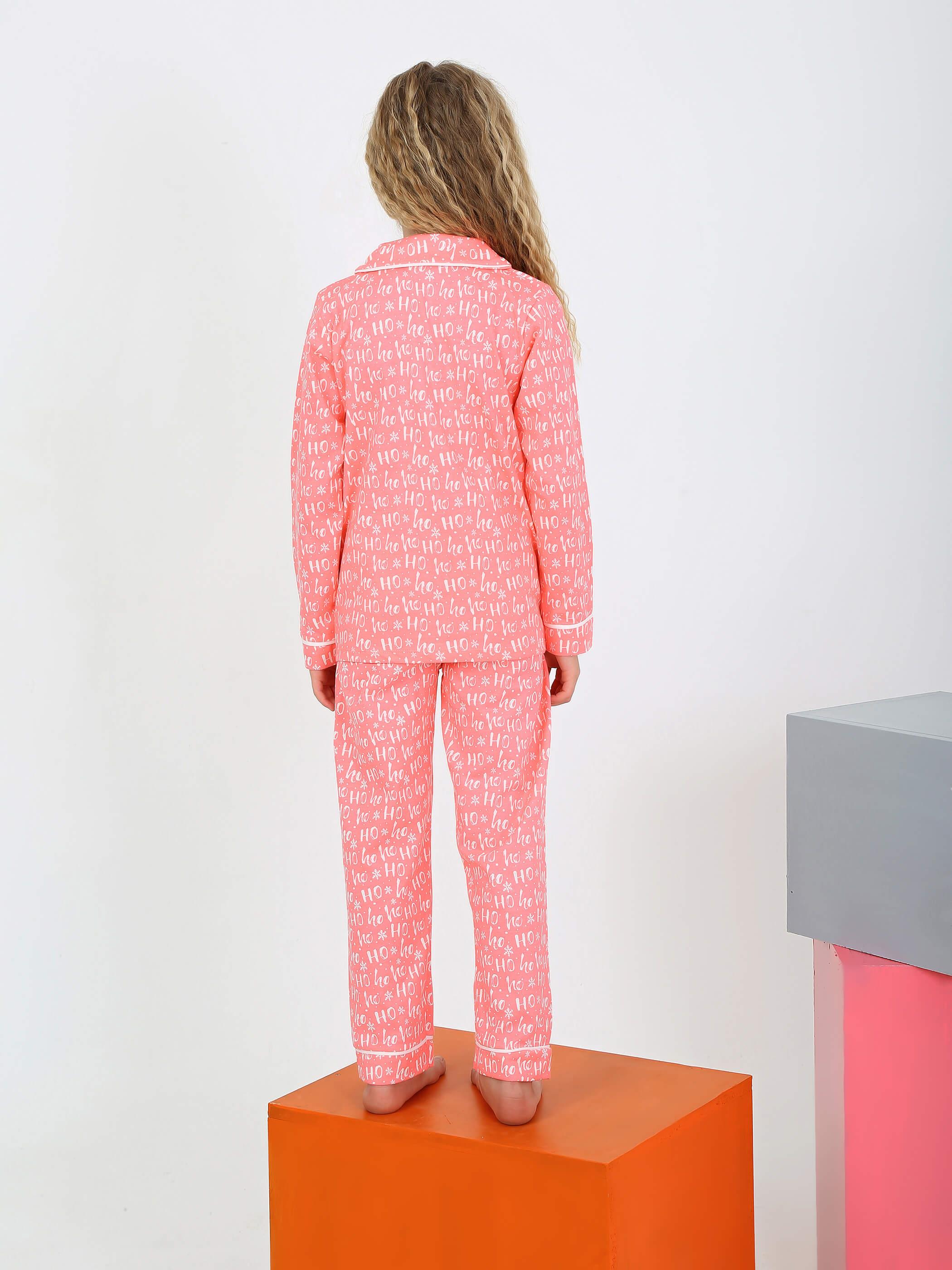 Düğmeli Kız Uzun Kollu 'Hoho' Model Pijama Takımı