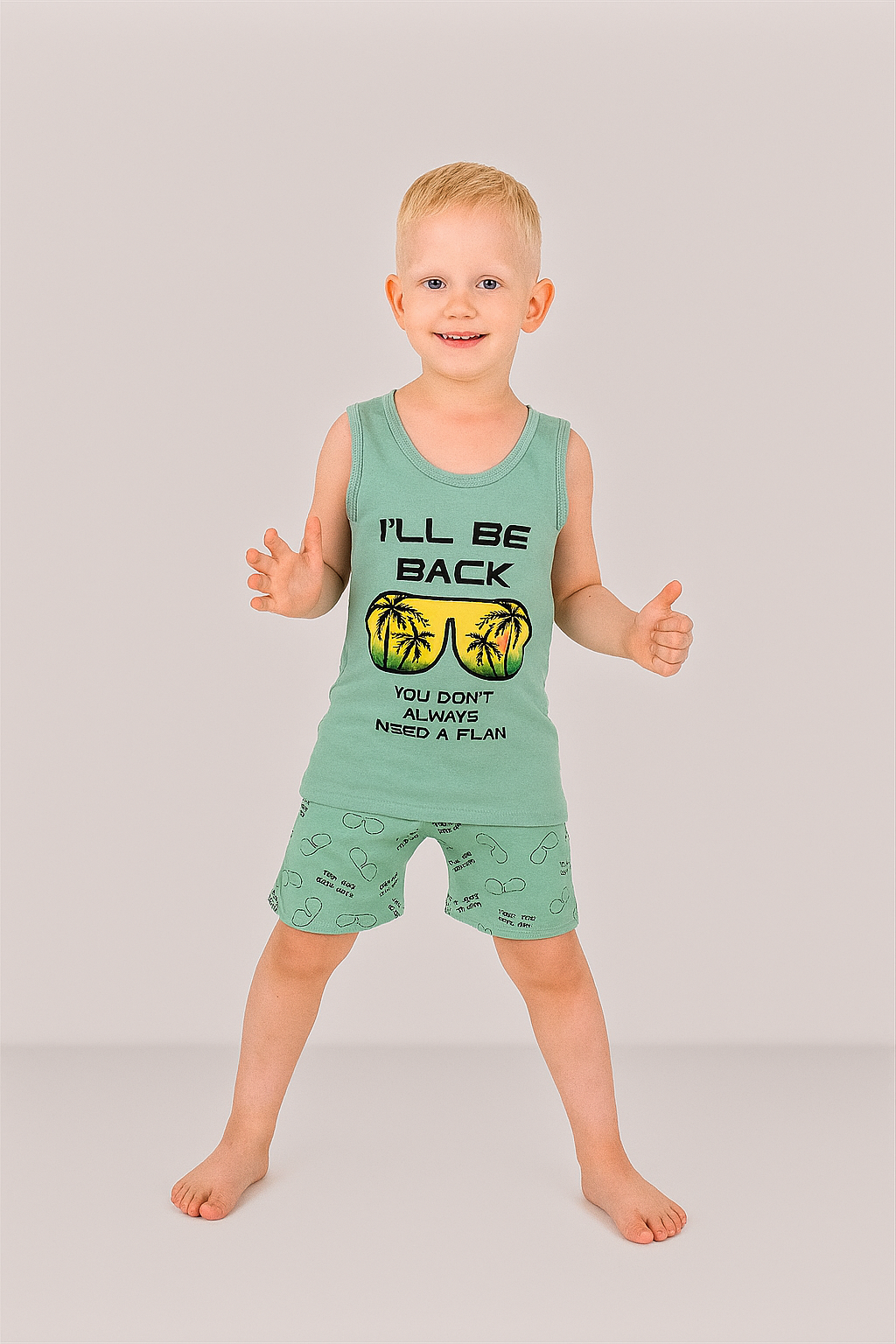 Erkek Çocuk 3'lü %100 Pamuklu 1-2-3 Yaş Pijama Takımı Model:113