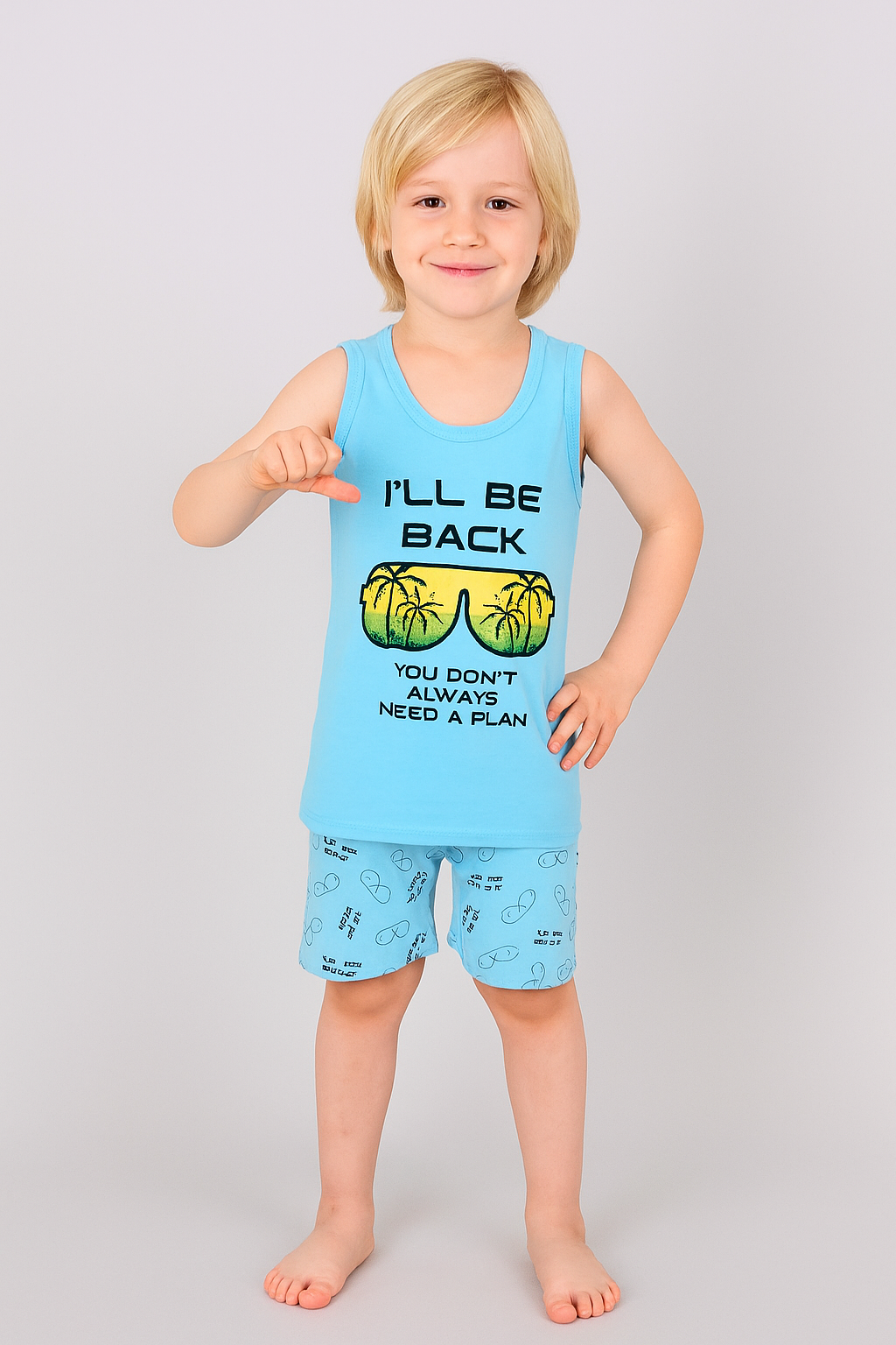 Erkek Çocuk 3'lü %100 Pamuklu 1-2-3 Yaş Pijama Takımı Model:114