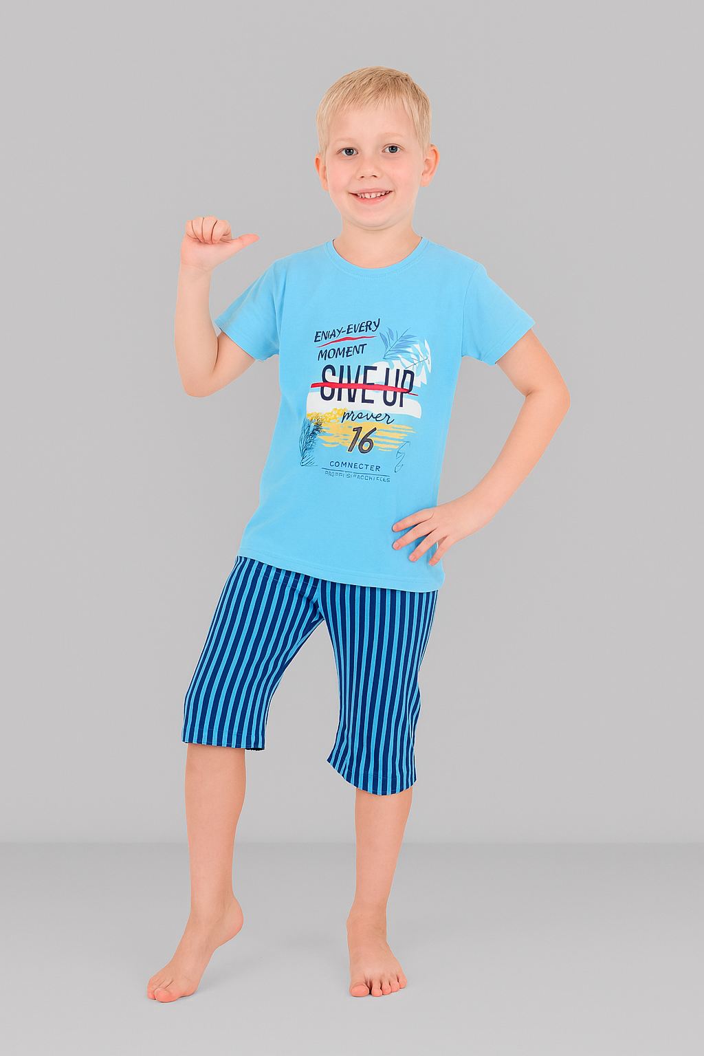 Erkek Çocuk 3'lü %100 Pamuklu 10-11-12 Yaş Pijama Takımı Model:106