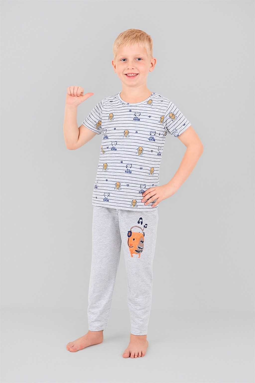 Erkek Çocuk 3'lü %100 Pamuklu 4-5-6 Yaş Pijama Takımı Model:110