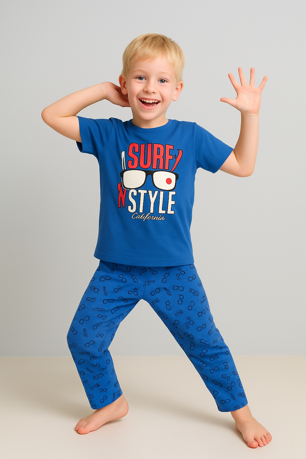 Erkek Çocuk 3'lü %100 Pamuklu 4-5-6 Yaş Pijama Takımı Model:112