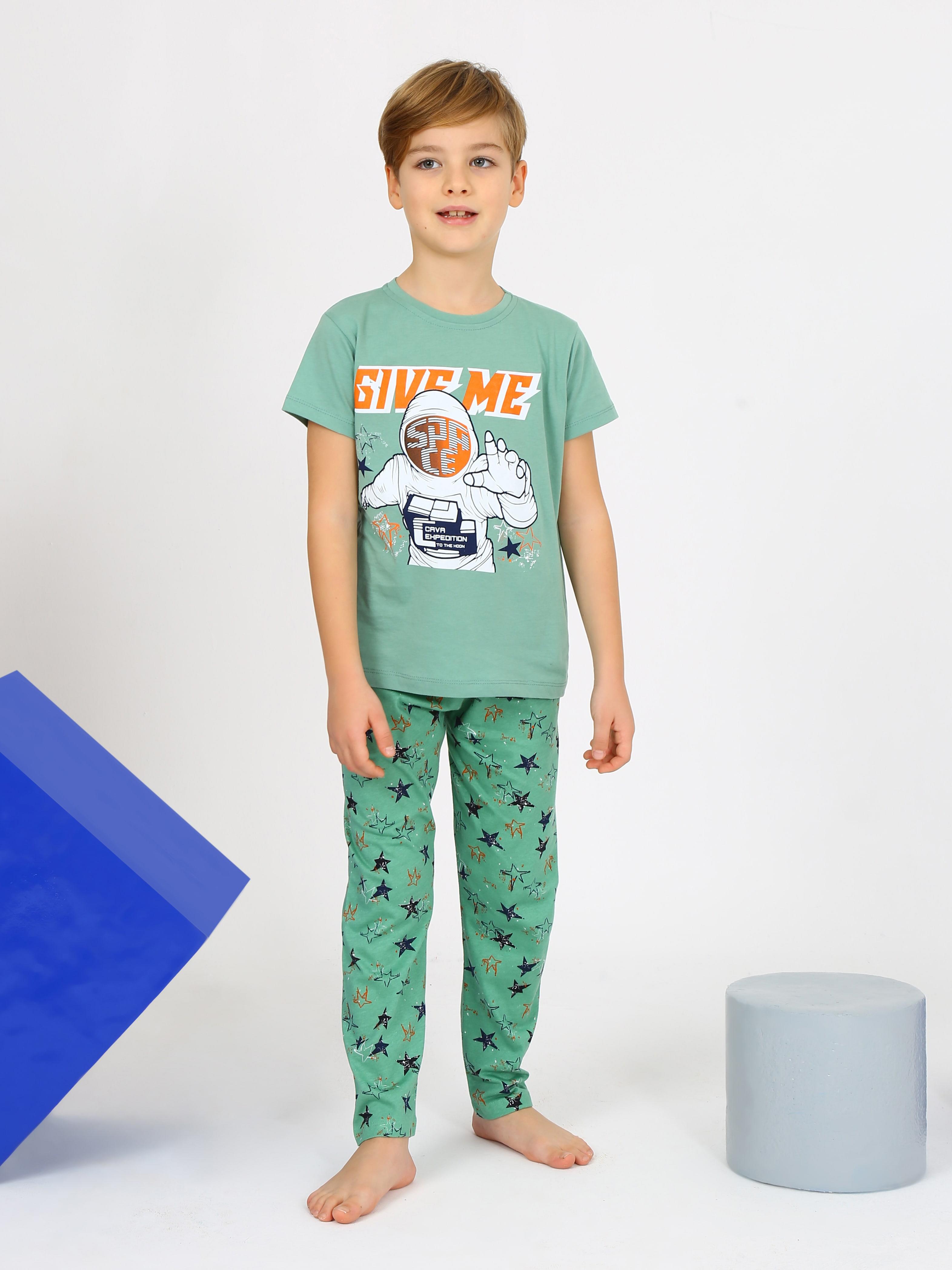 Erkek Çocuk Kısa Kollu %100 Pamuklu Flight Pijama Takımı Mavi