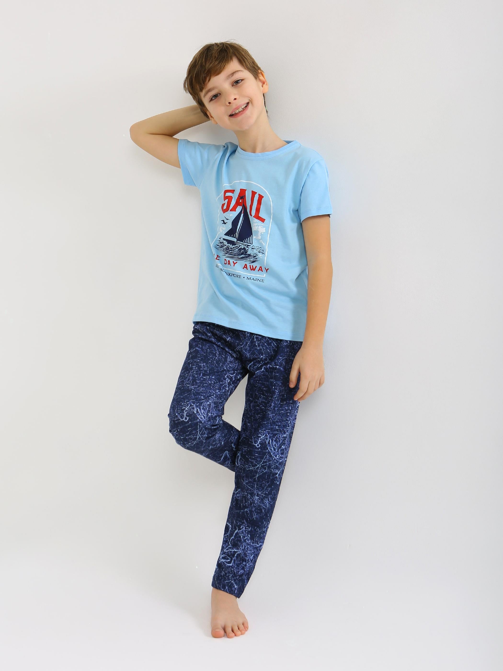 Erkek Çocuk Kısa Kollu %100 Pamuklu Pijama Takımı Sail