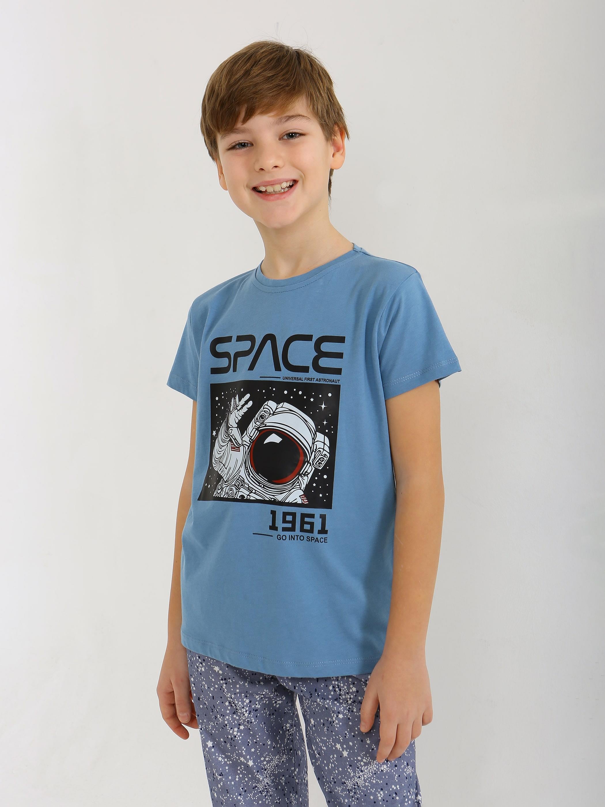 Erkek Çocuk Kısa Kollu %100 Pamuklu Pijama Takımı Go Space