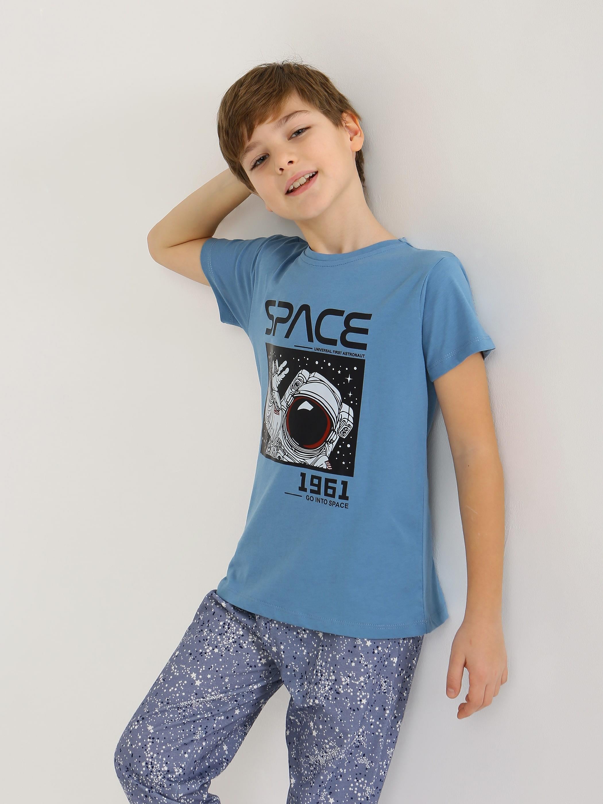 Erkek Çocuk Kısa Kollu %100 Pamuklu Pijama Takımı Go Space