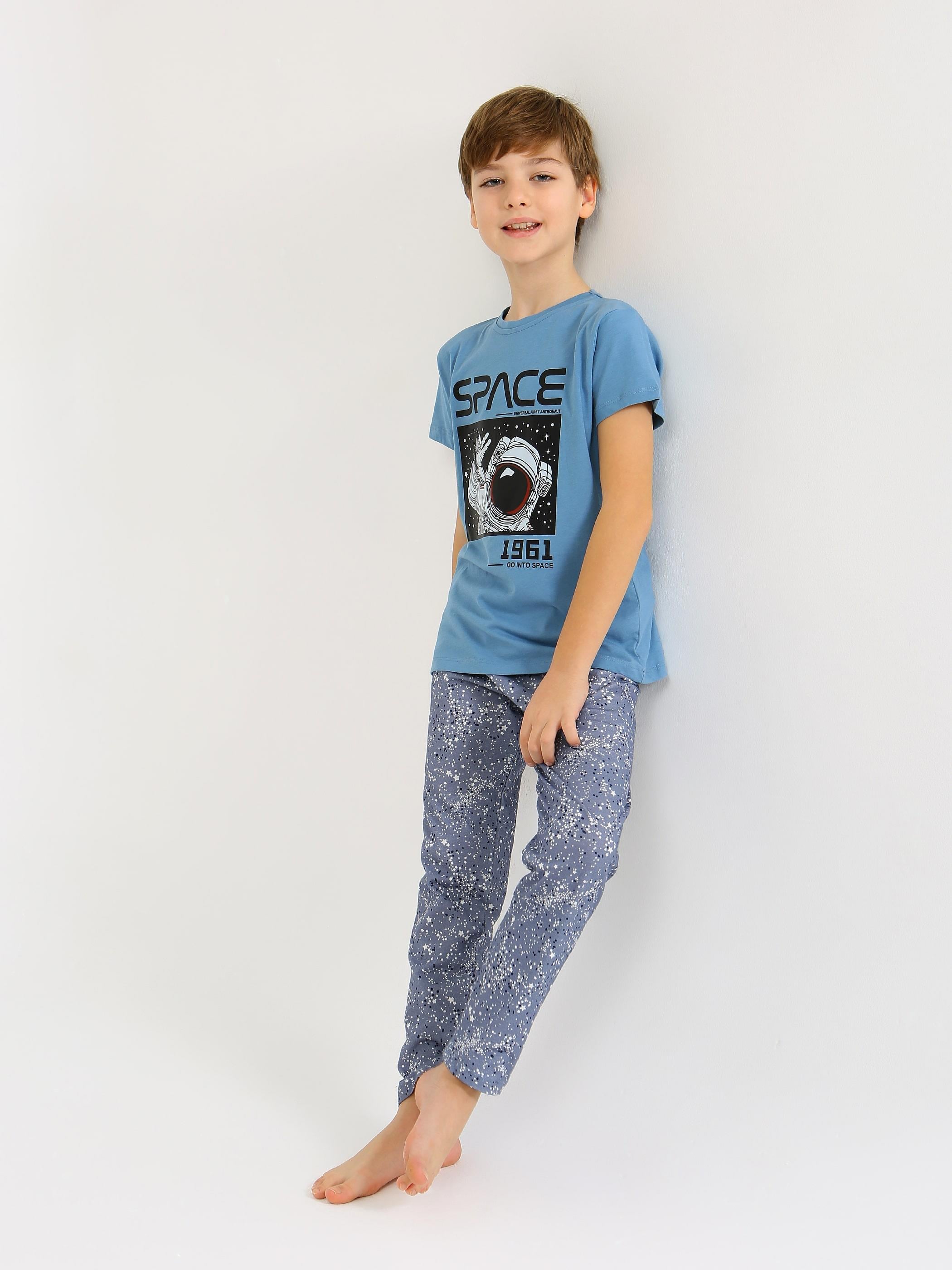 Erkek Çocuk Kısa Kollu %100 Pamuklu Pijama Takımı Go Space