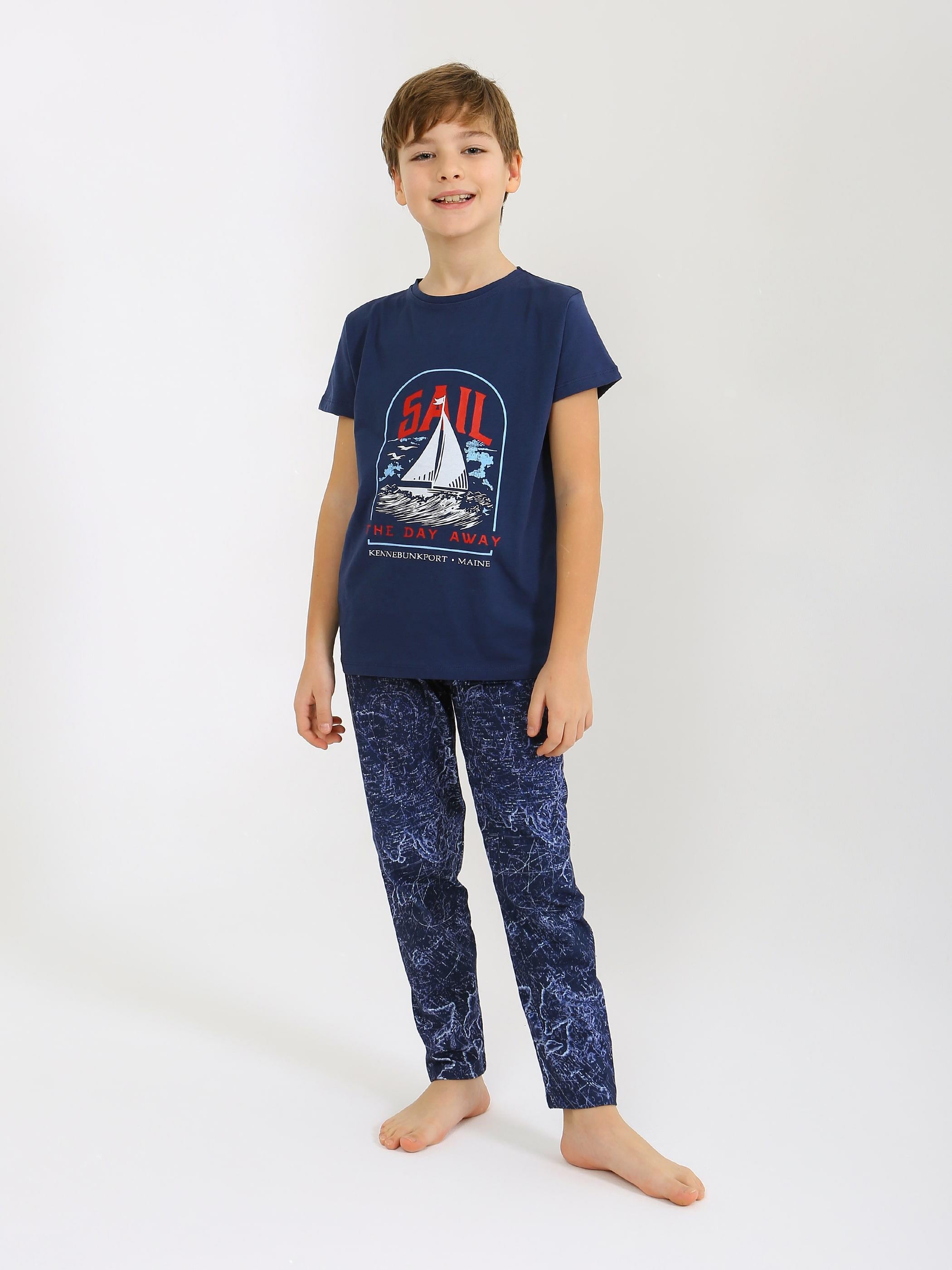 Erkek Çocuk Kısa Kollu %100 Pamuklu Pijama Takımı Sail