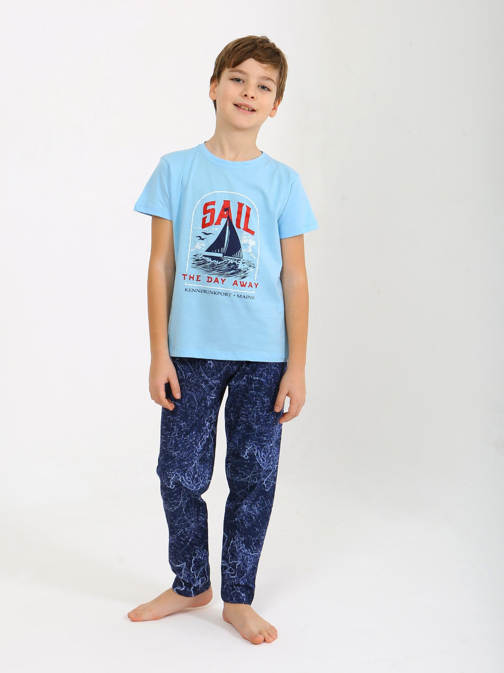 Erkek Çocuk Kısa Kollu %100 Pamuklu Pijama Takımı Sail