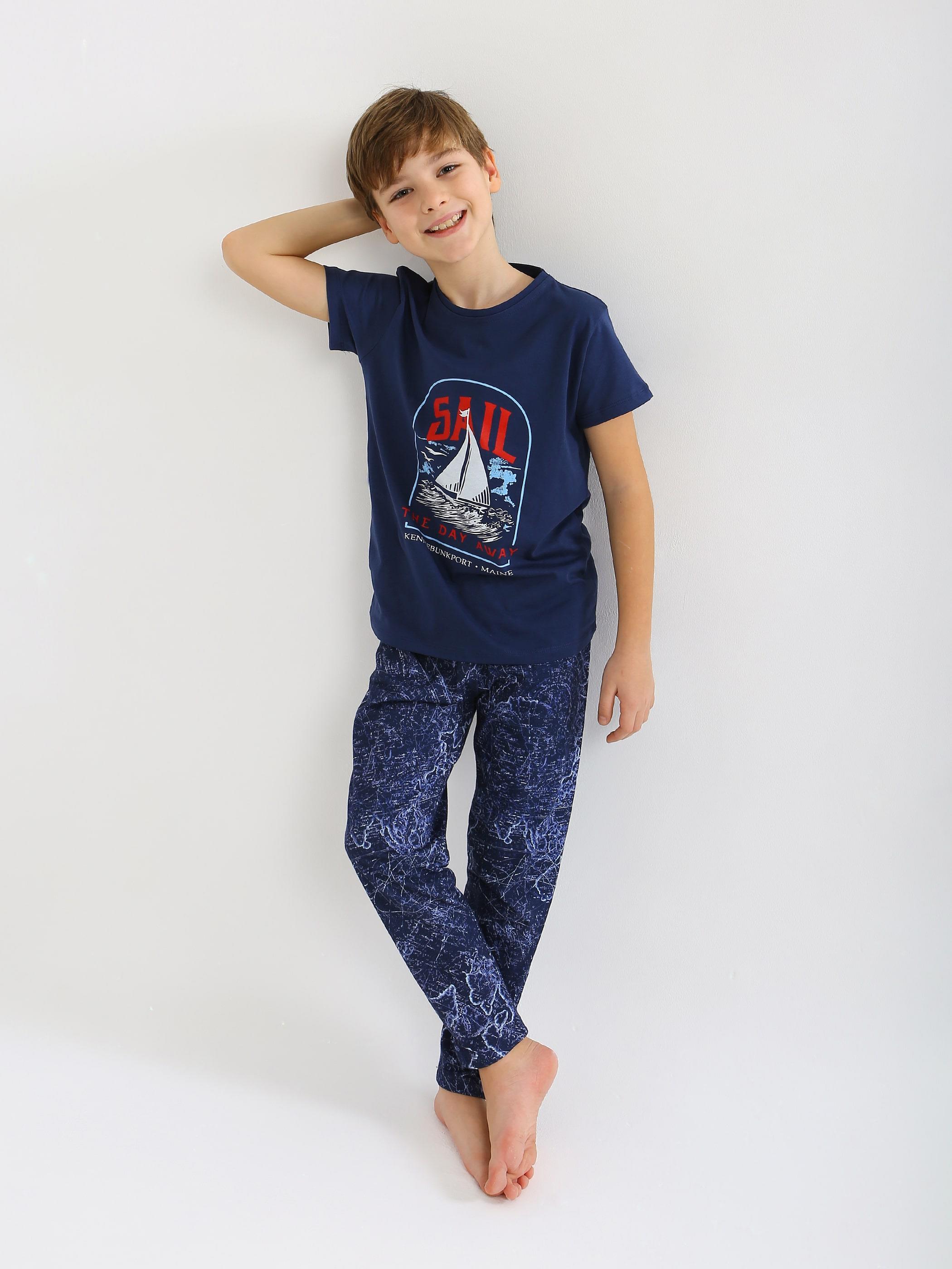 Erkek Çocuk Kısa Kollu %100 Pamuklu Pijama Takımı Sail