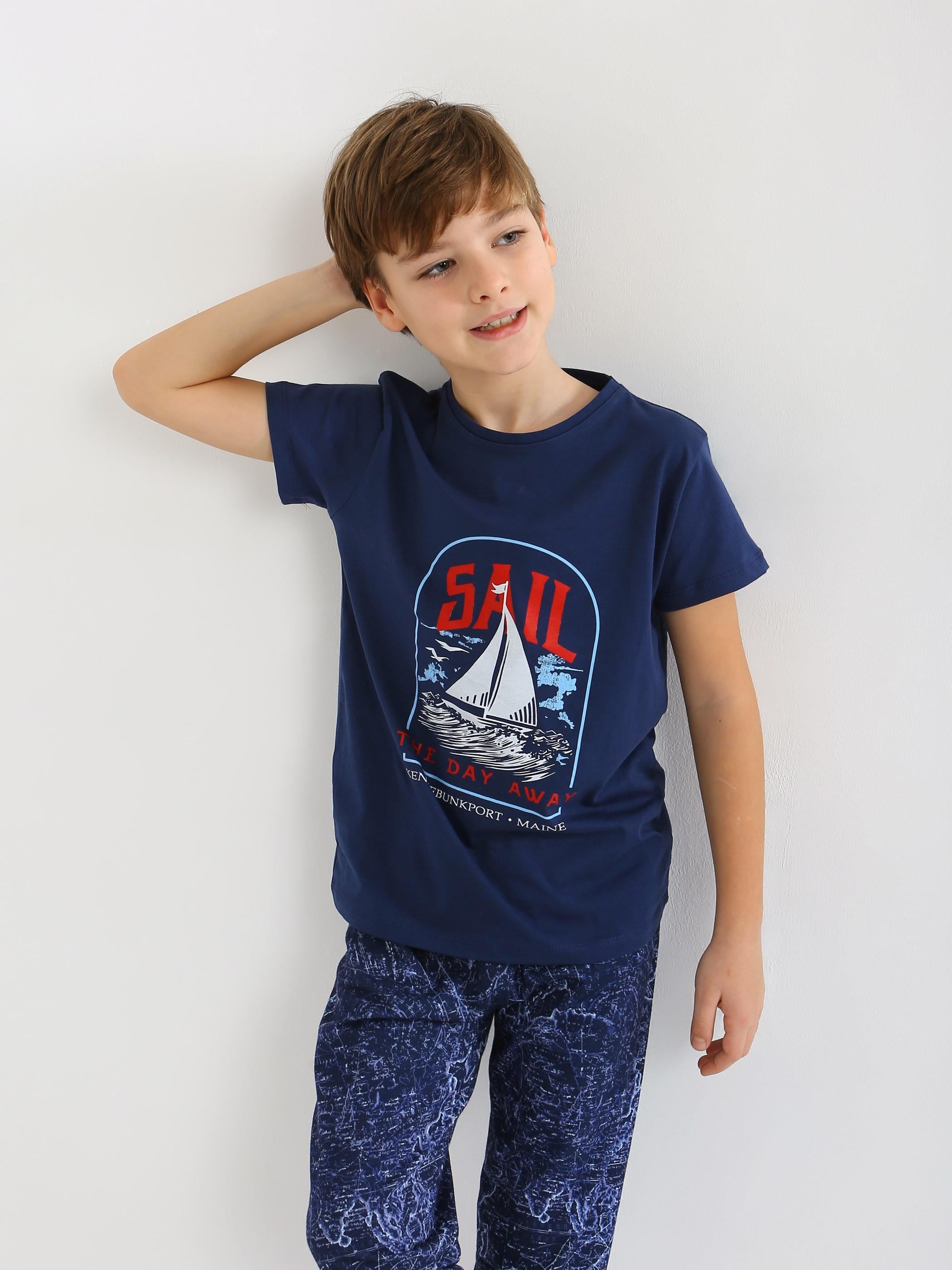 Erkek Çocuk Kısa Kollu %100 Pamuklu Pijama Takımı Sail