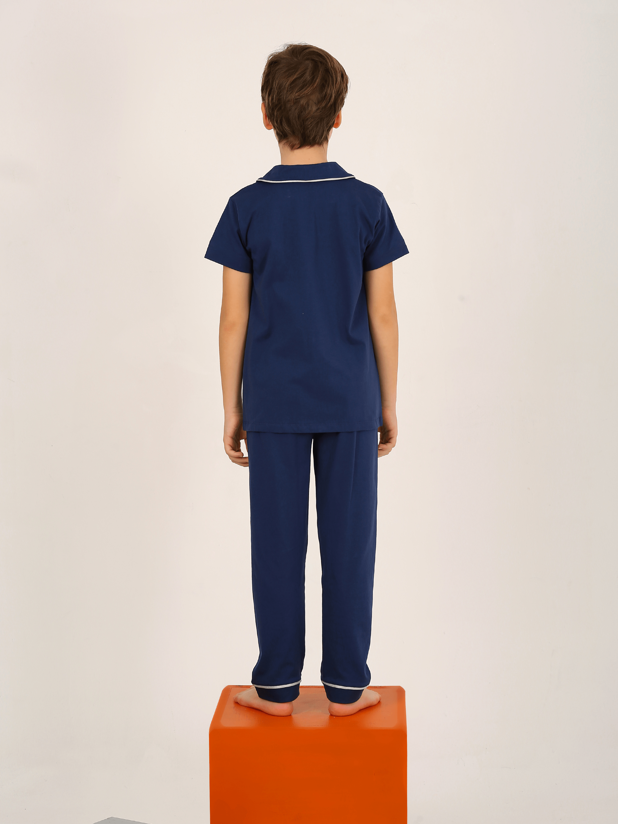 Erkek Çocuk Kısa Kollu Düğmeli %100 Pamuklu Pijama Takımı The King