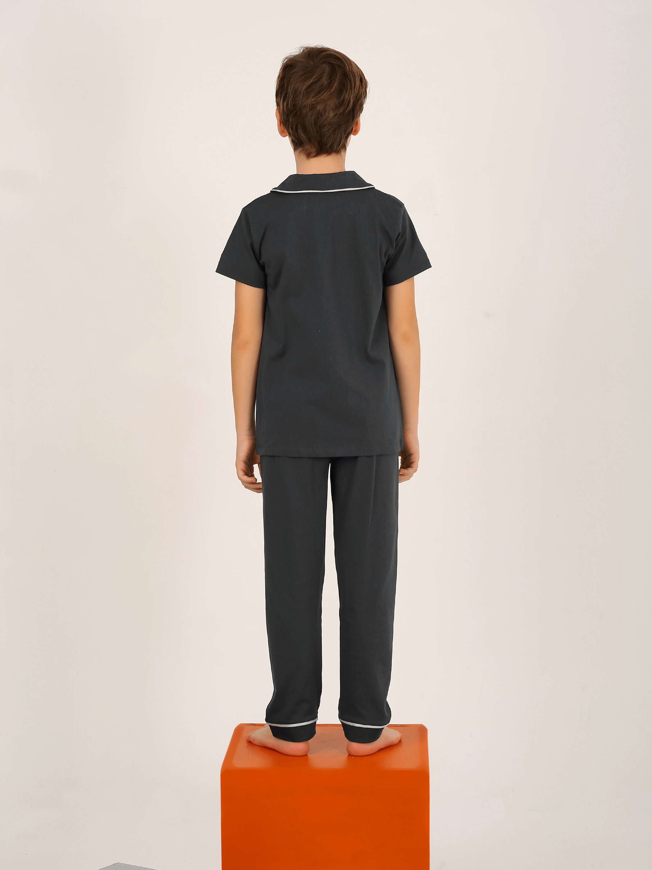 Erkek Çocuk Kısa Kollu Düğmeli %100 Pamuklu Pijama Takımı The King