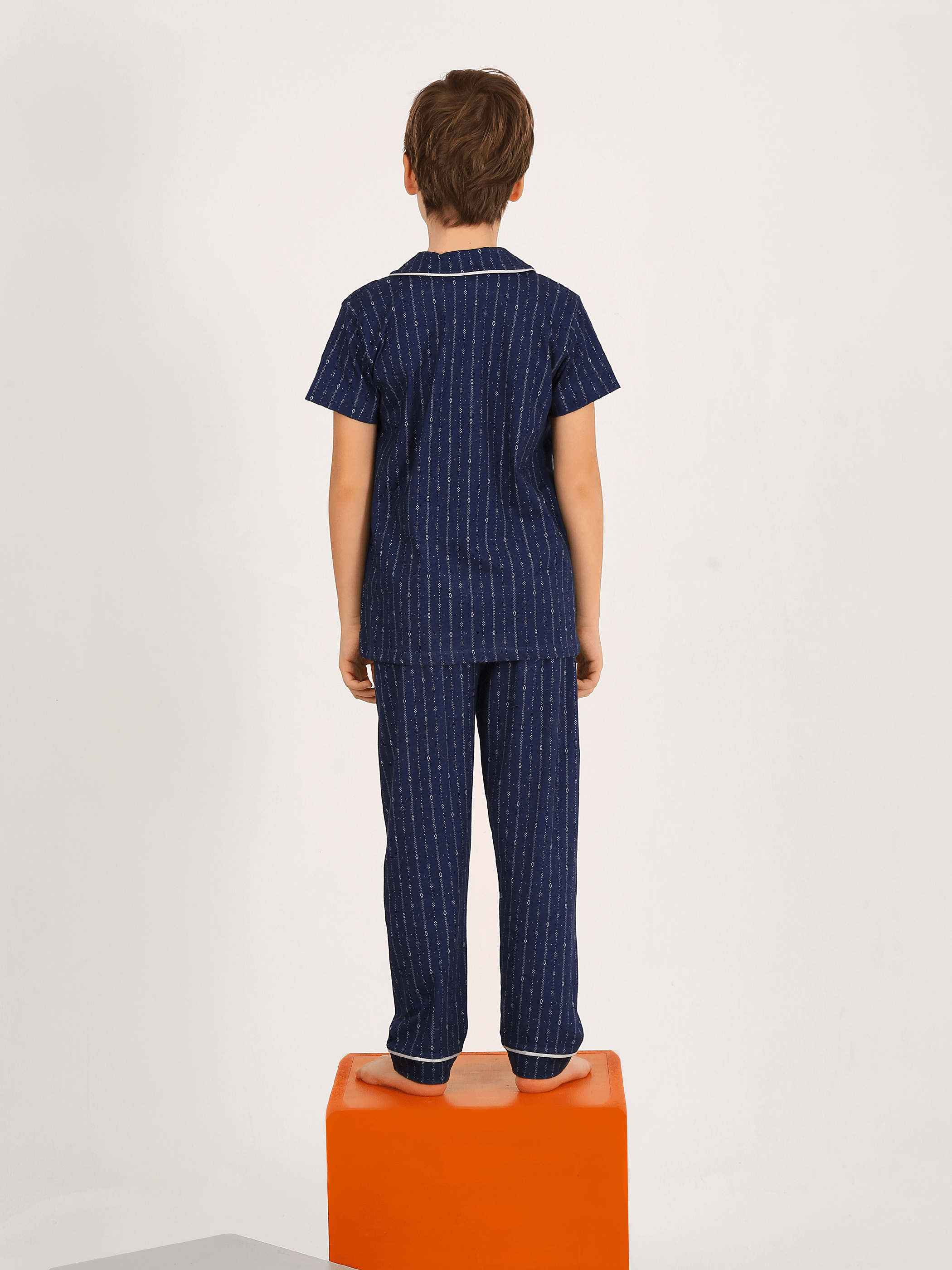 Erkek Çocuk Kısa Kollu Düğmeli %100 Pamuklu Pijama Takımı Beta