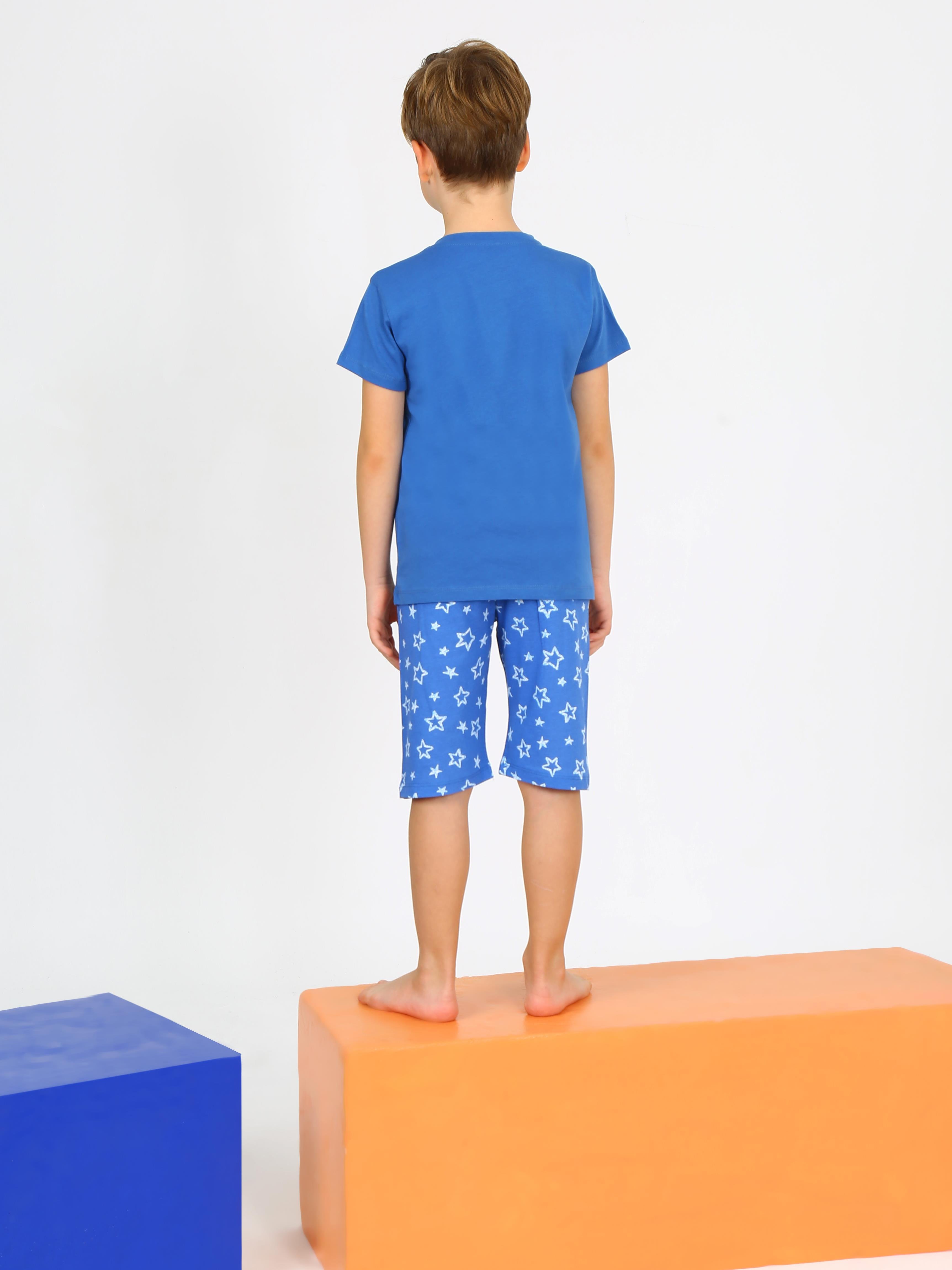 Erkek Çocuk Kısa Kollu Kapri %100 Pamuklu Rock Star Pijama Takımı İndigo