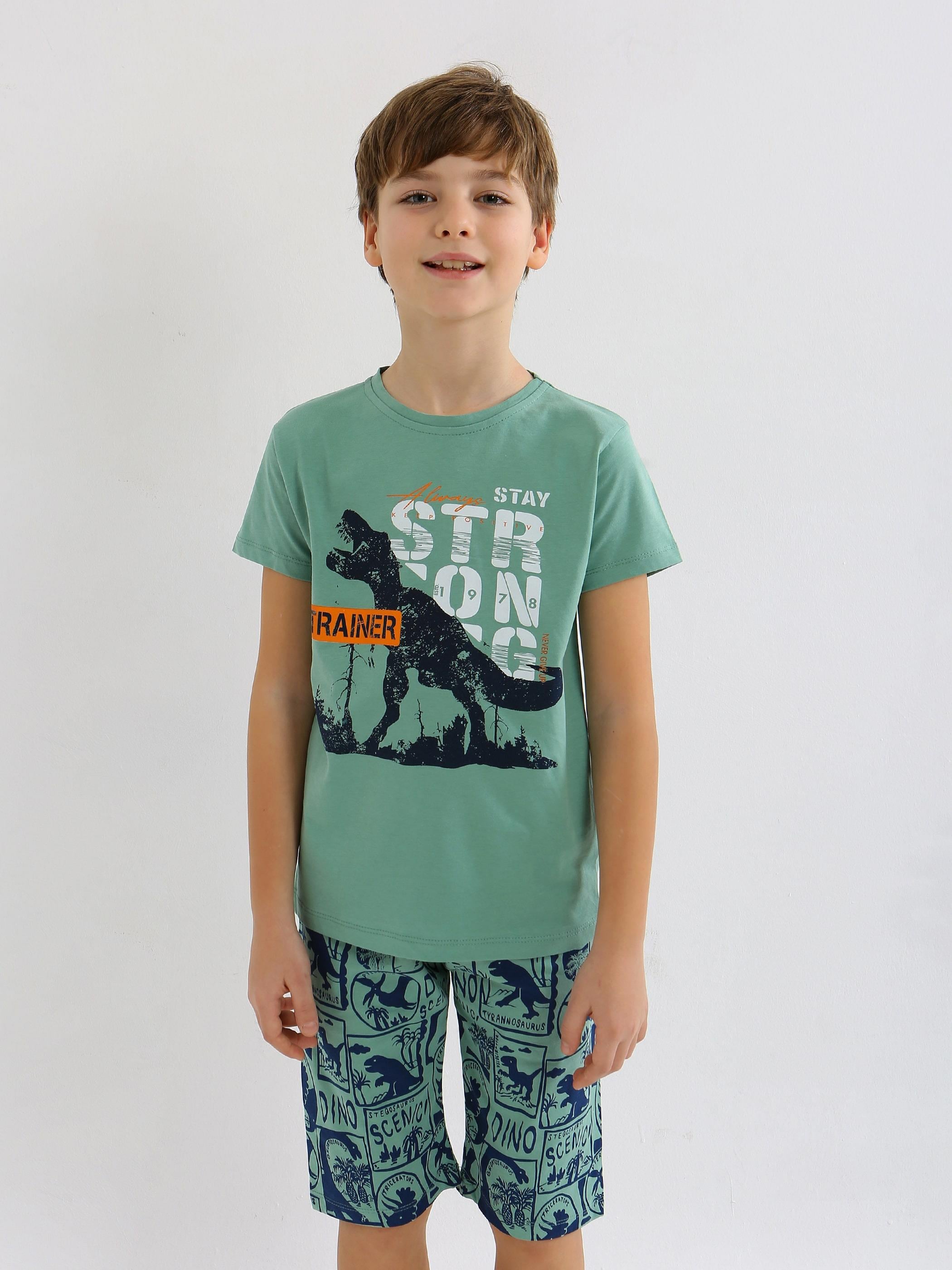 Erkek Çocuk Kısa Kollu Kapri %100 Pamuklu Pijama Takımı Trainer