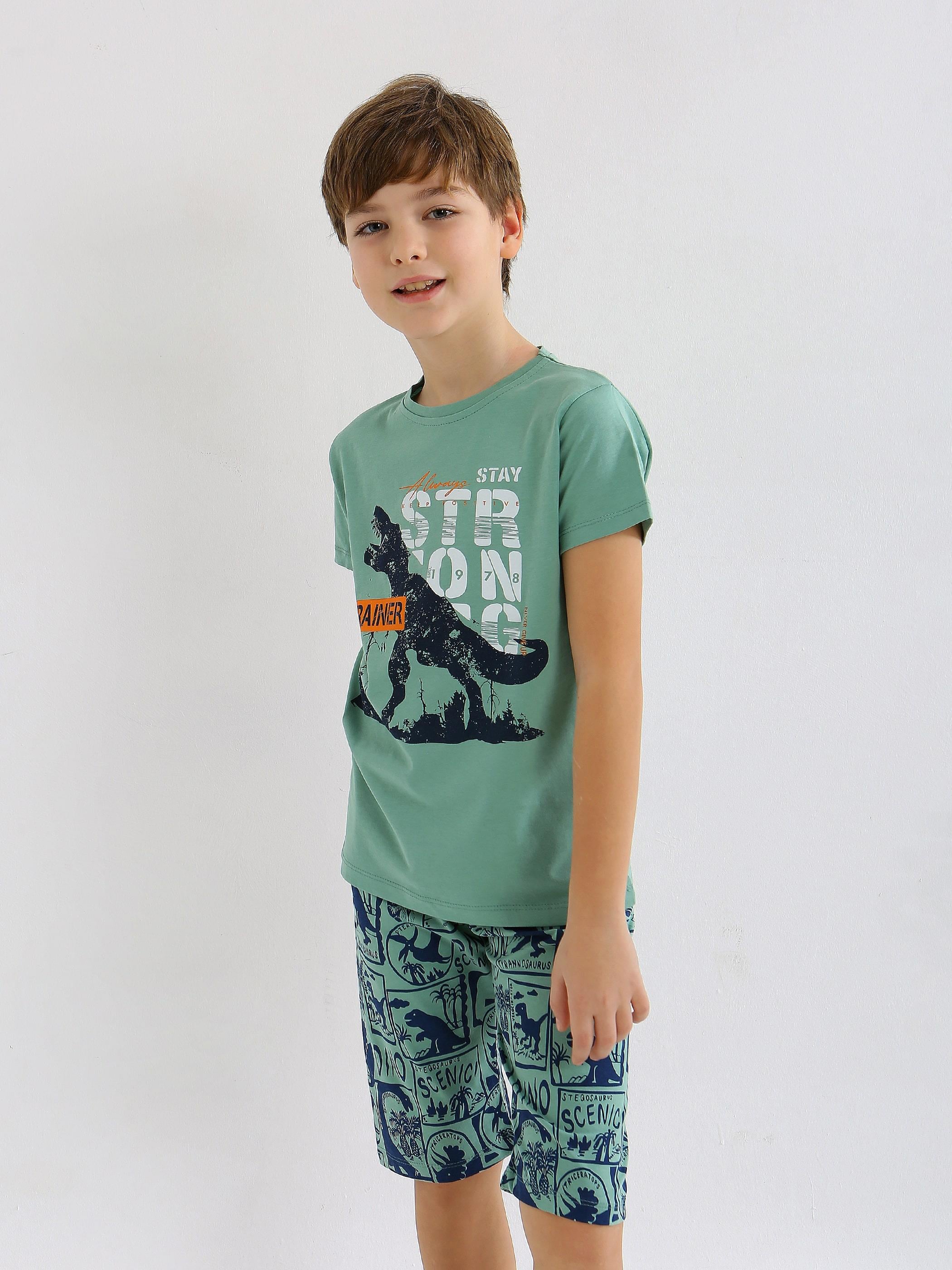 Erkek Çocuk Kısa Kollu Kapri %100 Pamuklu Pijama Takımı Trainer