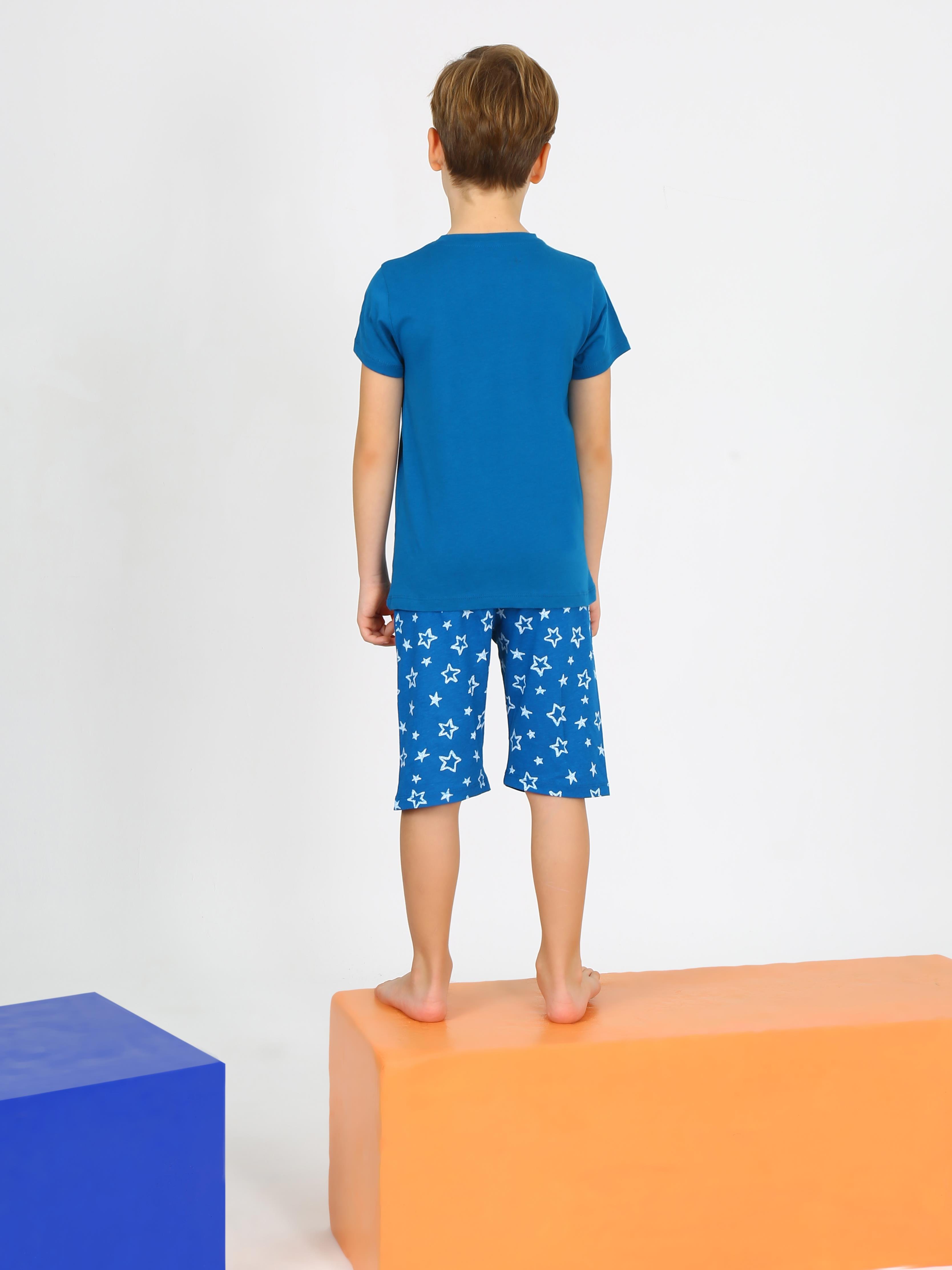Erkek Çocuk Kısa Kollu Kapri %100 Pamuklu Rock Star Pijama Takımı İndigo