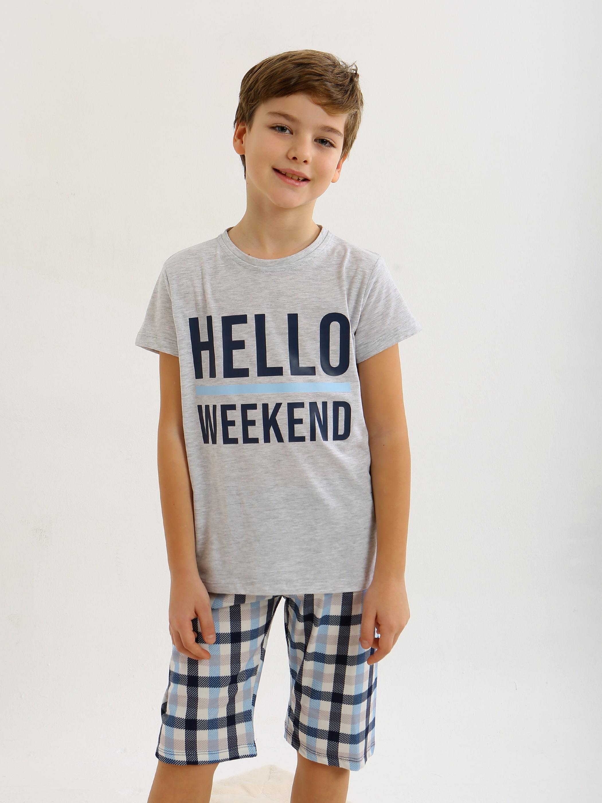 Erkek Çocuk Kısa Kollu Kapri %100 Pamuklu Pijama Takımı Hello Weekend
