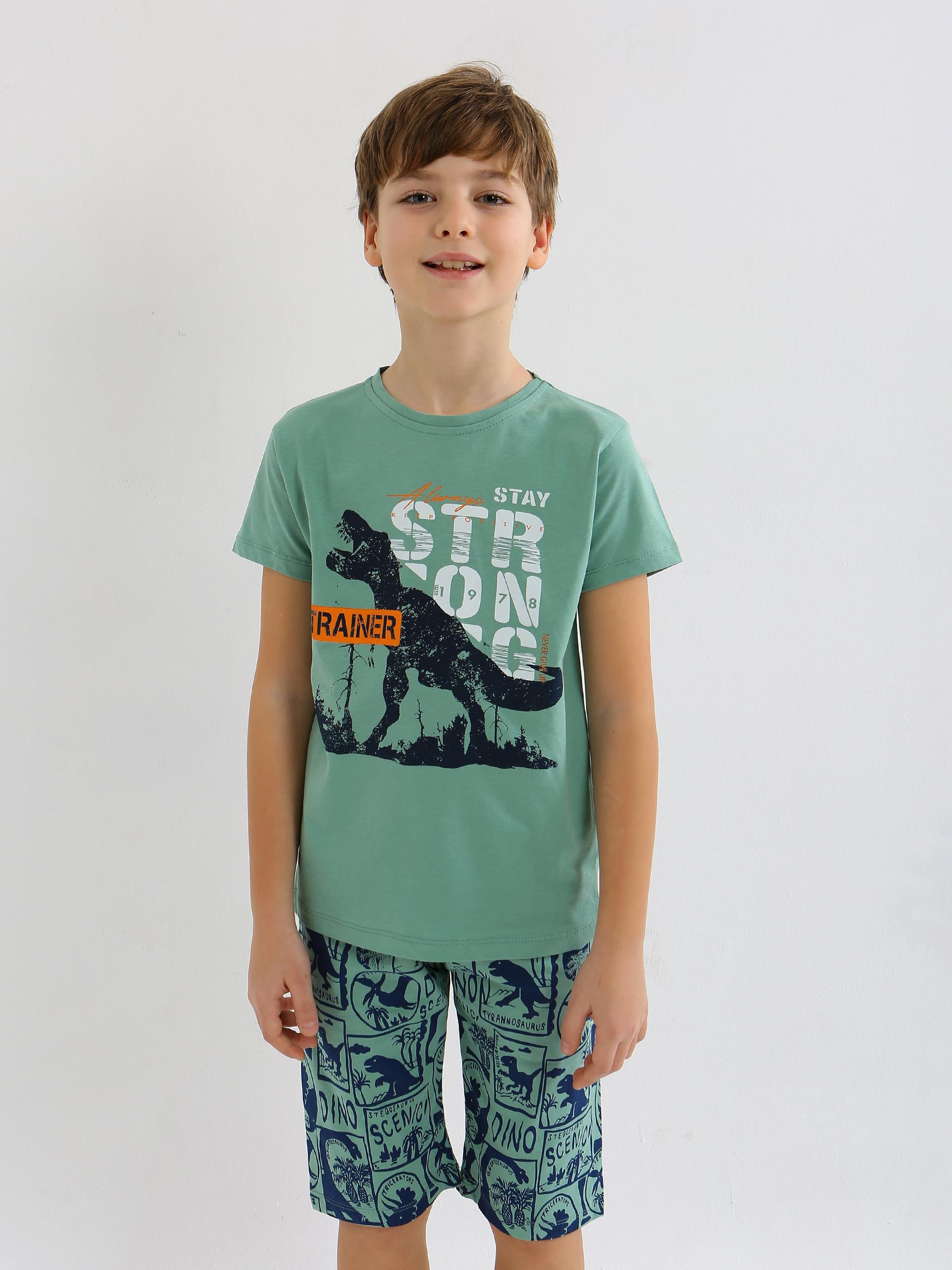 Erkek Çocuk Kısa Kollu Kapri %100 Pamuklu Pijama Takımı Trainer