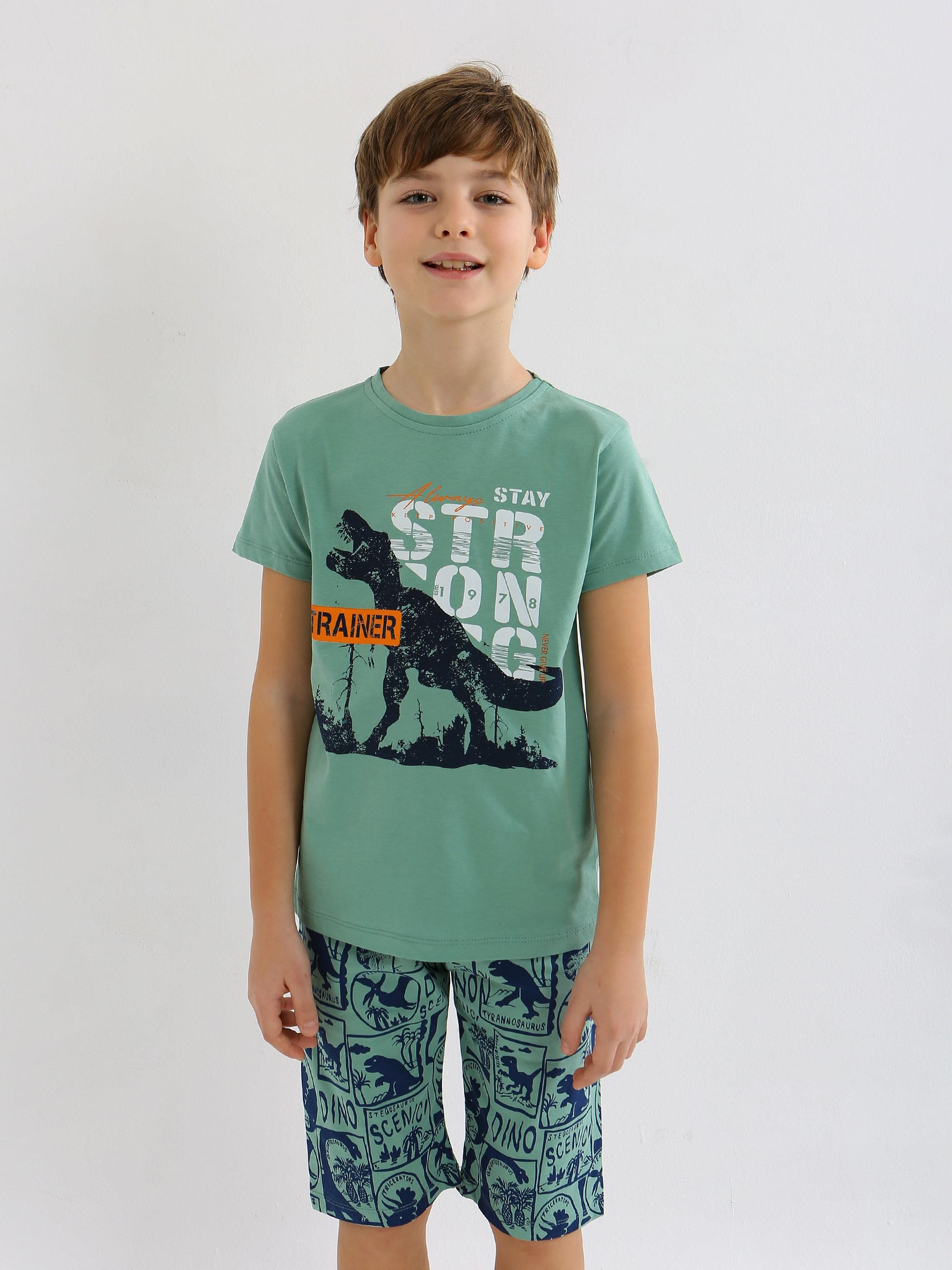 Erkek Çocuk Kısa Kollu Kapri %100 Pamuklu Pijama Takımı Trainer