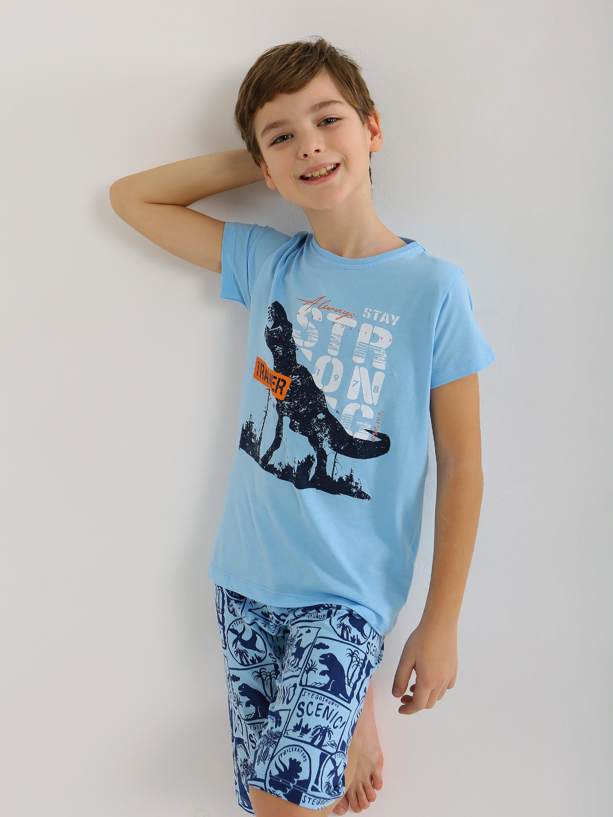Erkek Çocuk Kısa Kollu Kapri %100 Pamuklu Pijama Takımı Trainer
