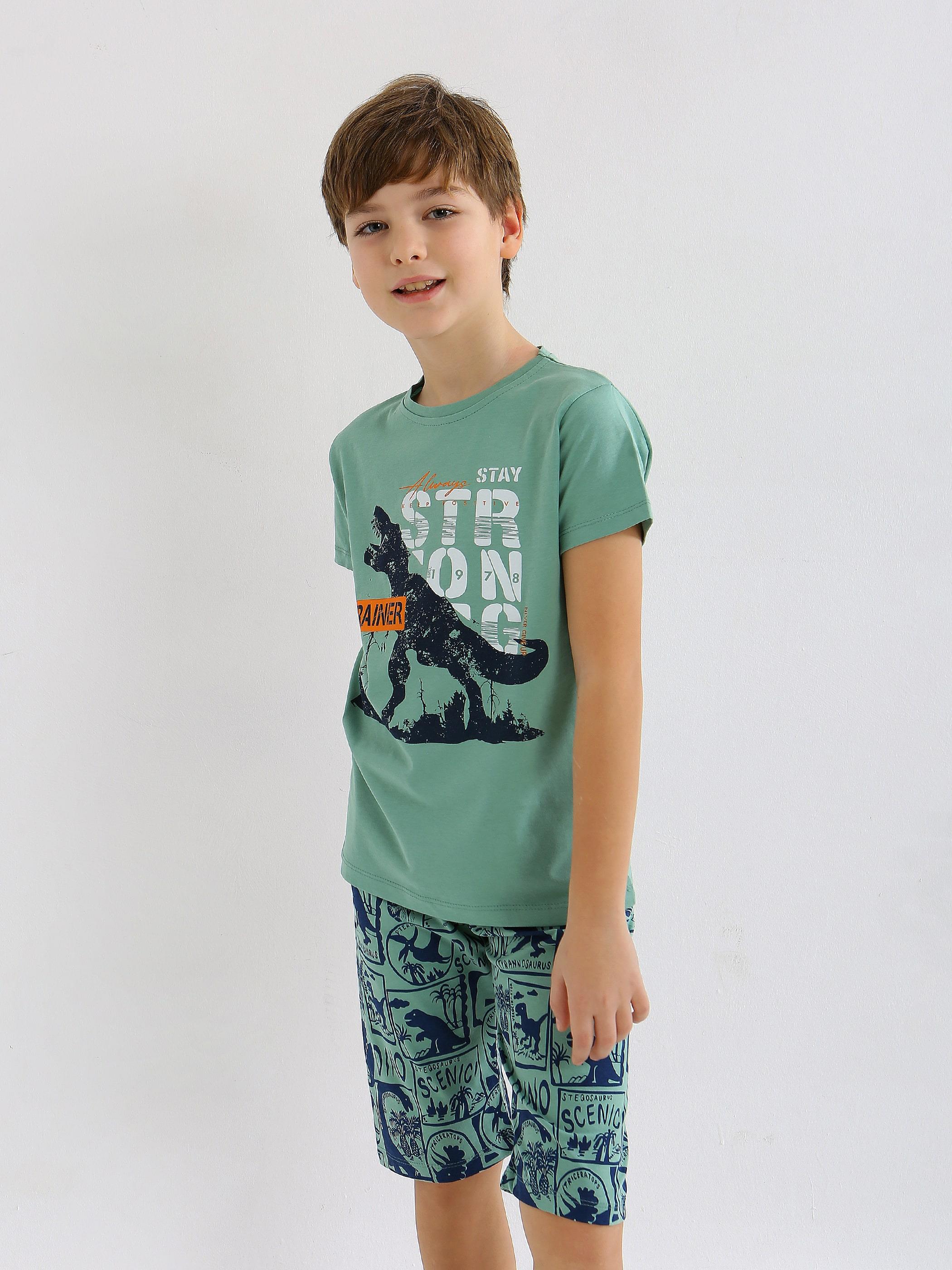 Erkek Çocuk Kısa Kollu Kapri %100 Pamuklu Pijama Takımı Trainer