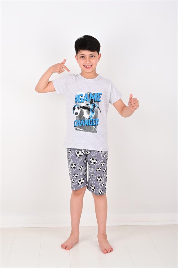 erkek çocuk kısa kollu pijama takımı game changer gri