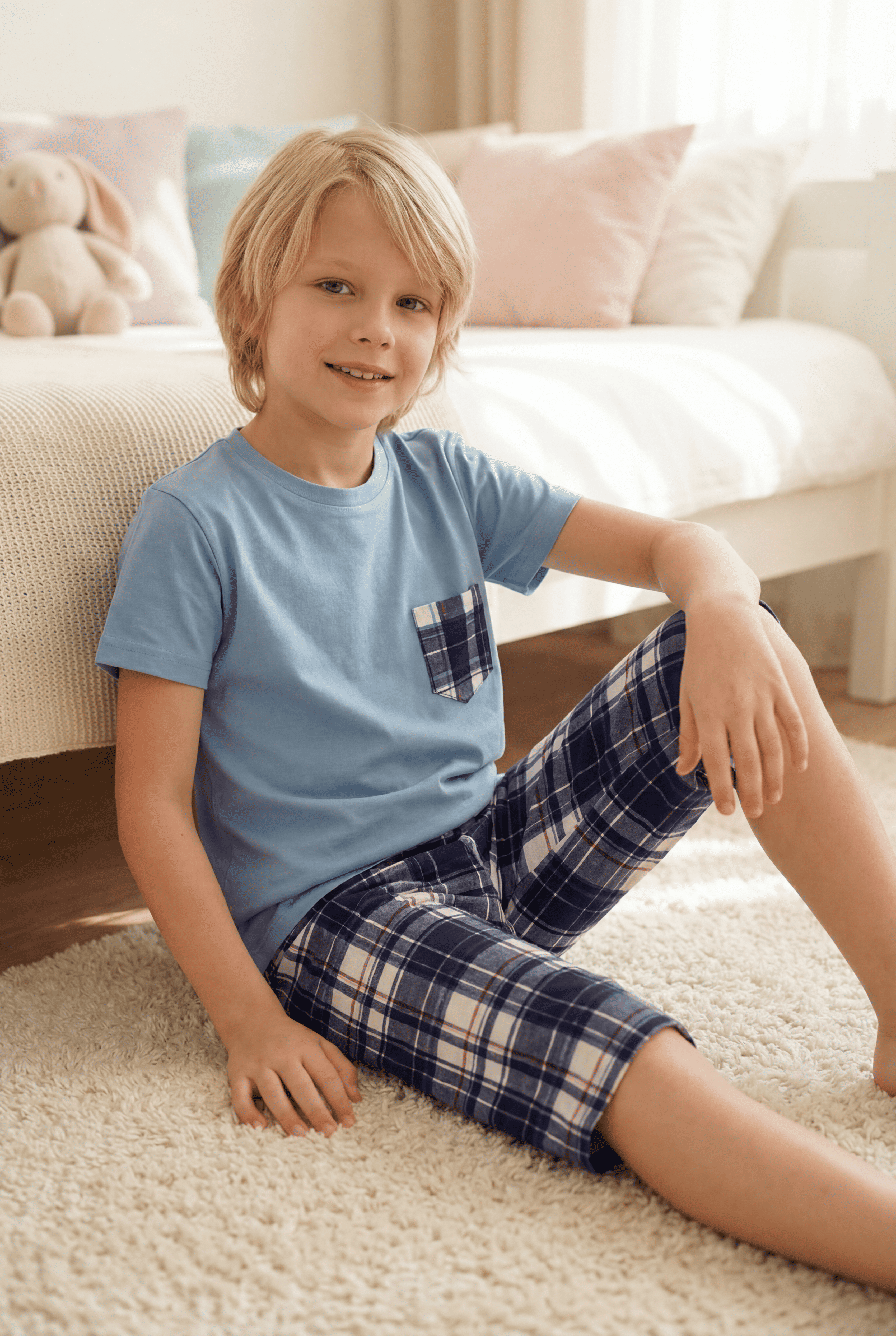 Erkek Çocuk Kısa Kollu Uzun Pijama Takımı