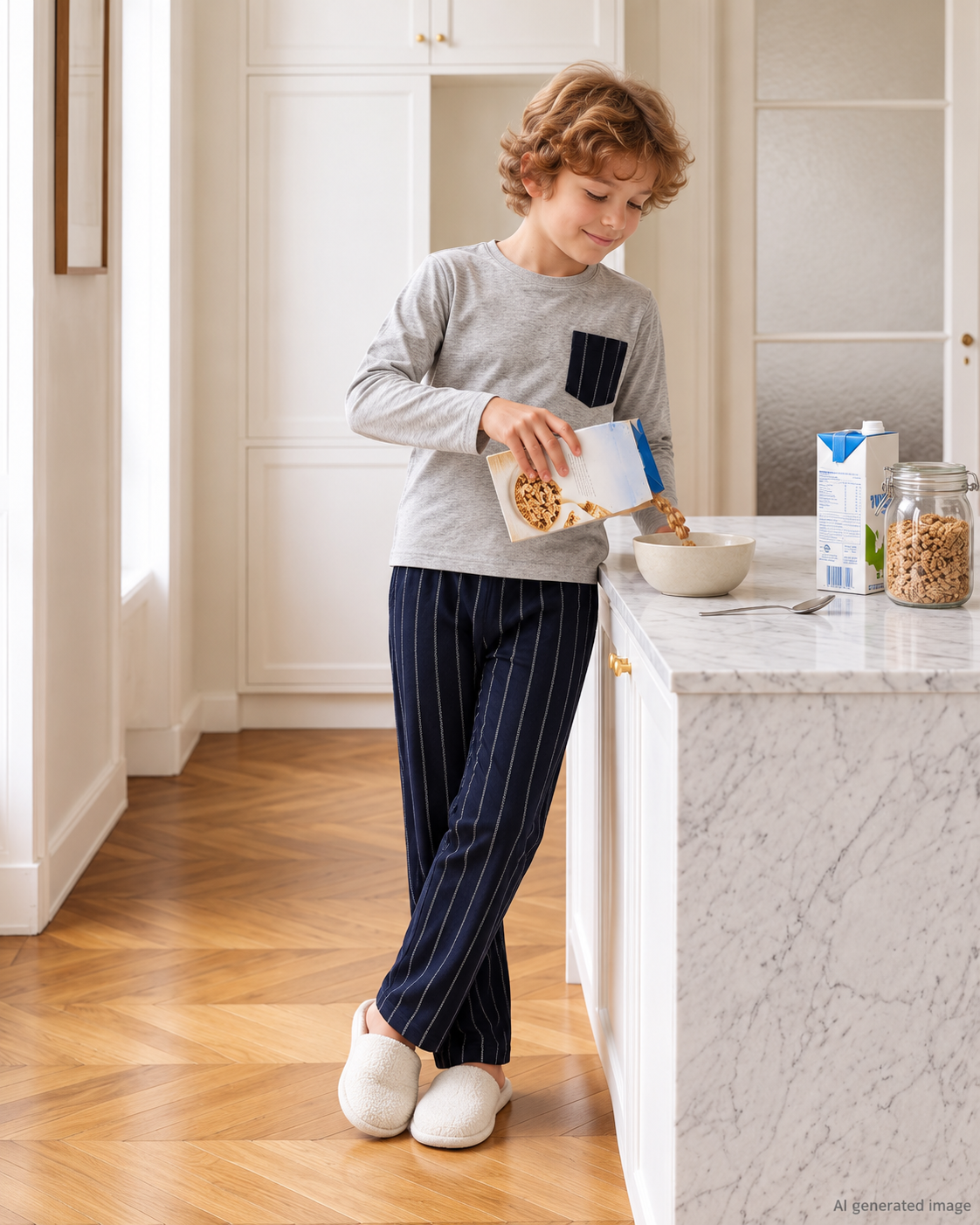 Erkek Çocuk Uzun Kollu %100 Pamuklu Cepli Bluclass Pijama Takımı