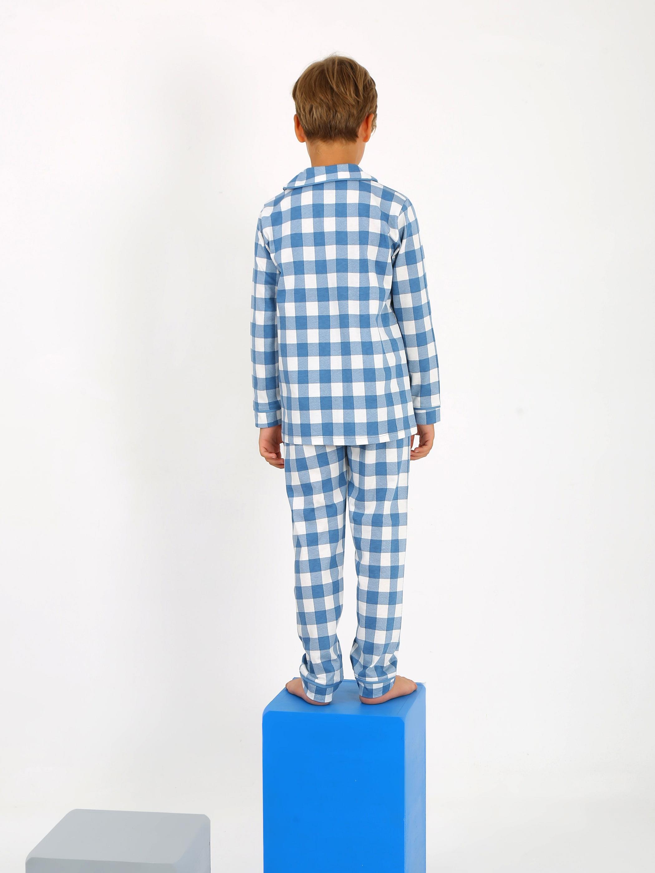 Erkek Çocuk Uzun Kollu %100 Pamuklu Düğmeli Pijama Takımı Vita